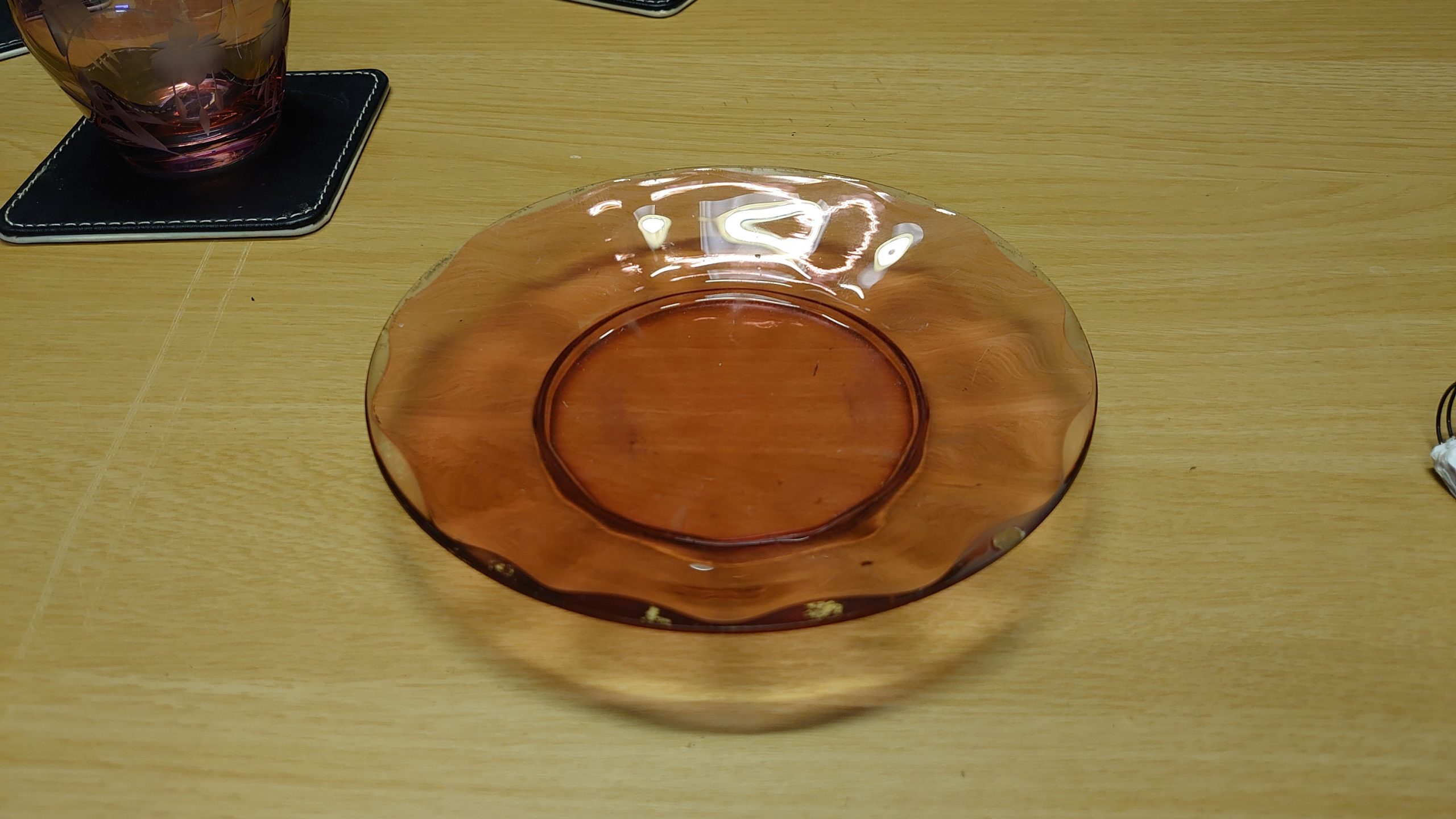 Three Pieces of Pink or Pale Purple Glassware - Vase, Bowl and Saucer - Excellent Trio - Good Condition - Image 9