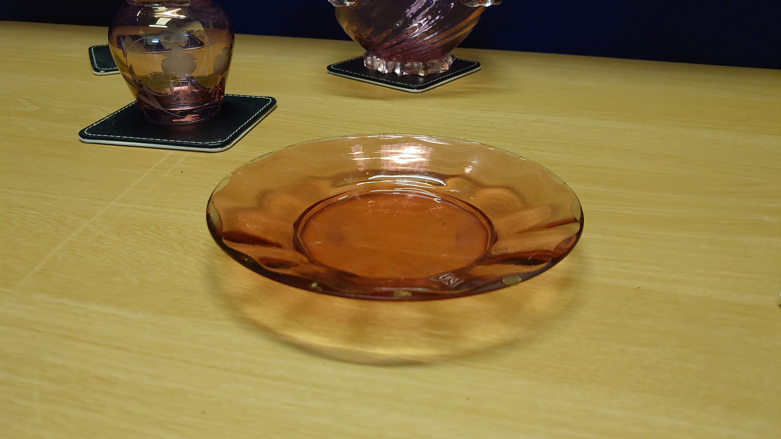 Three Pieces of Pink or Pale Purple Glassware - Vase, Bowl and Saucer - Excellent Trio - Good Condition - Image 10