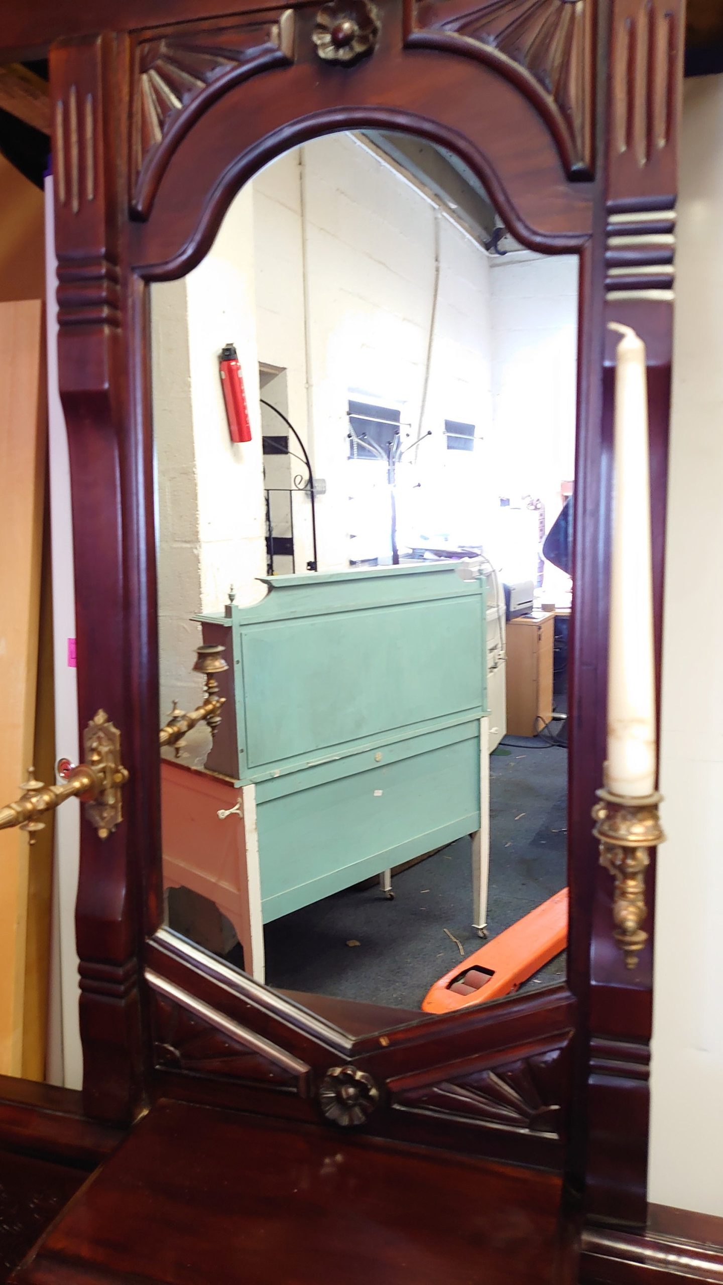 Victorian Reproduction Hallway Stand with Candle Sconces - 1980s/90s. Very good condition. Mahogany-effect - 2.26m tall 0.98m wide 0.4m dep - Image 4