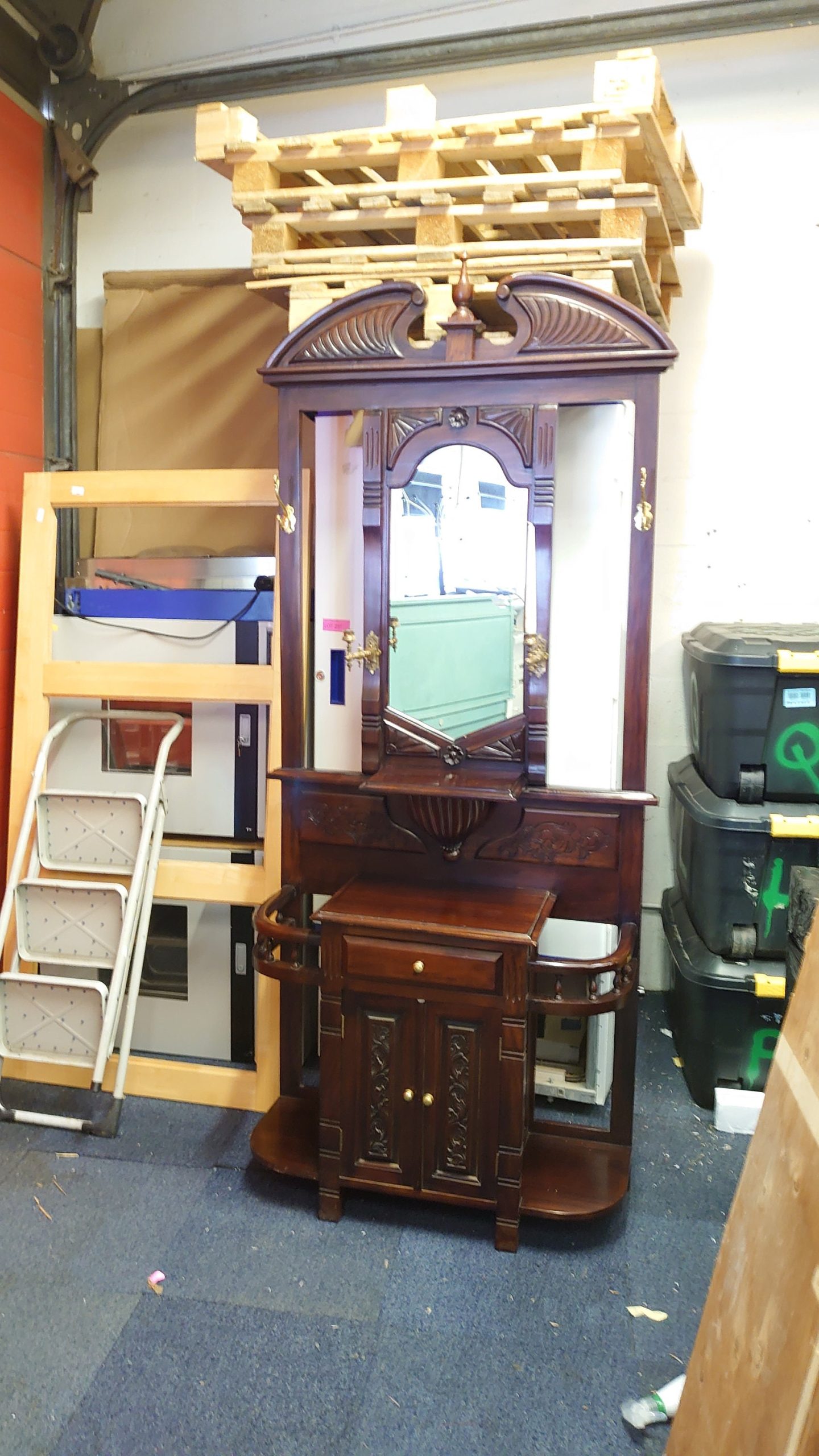 Victorian Reproduction Hallway Stand with Candle Sconces - 1980s/90s. Very good condition. Mahogany-effect - 2.26m tall 0.98m wide 0.4m dep - Image 2