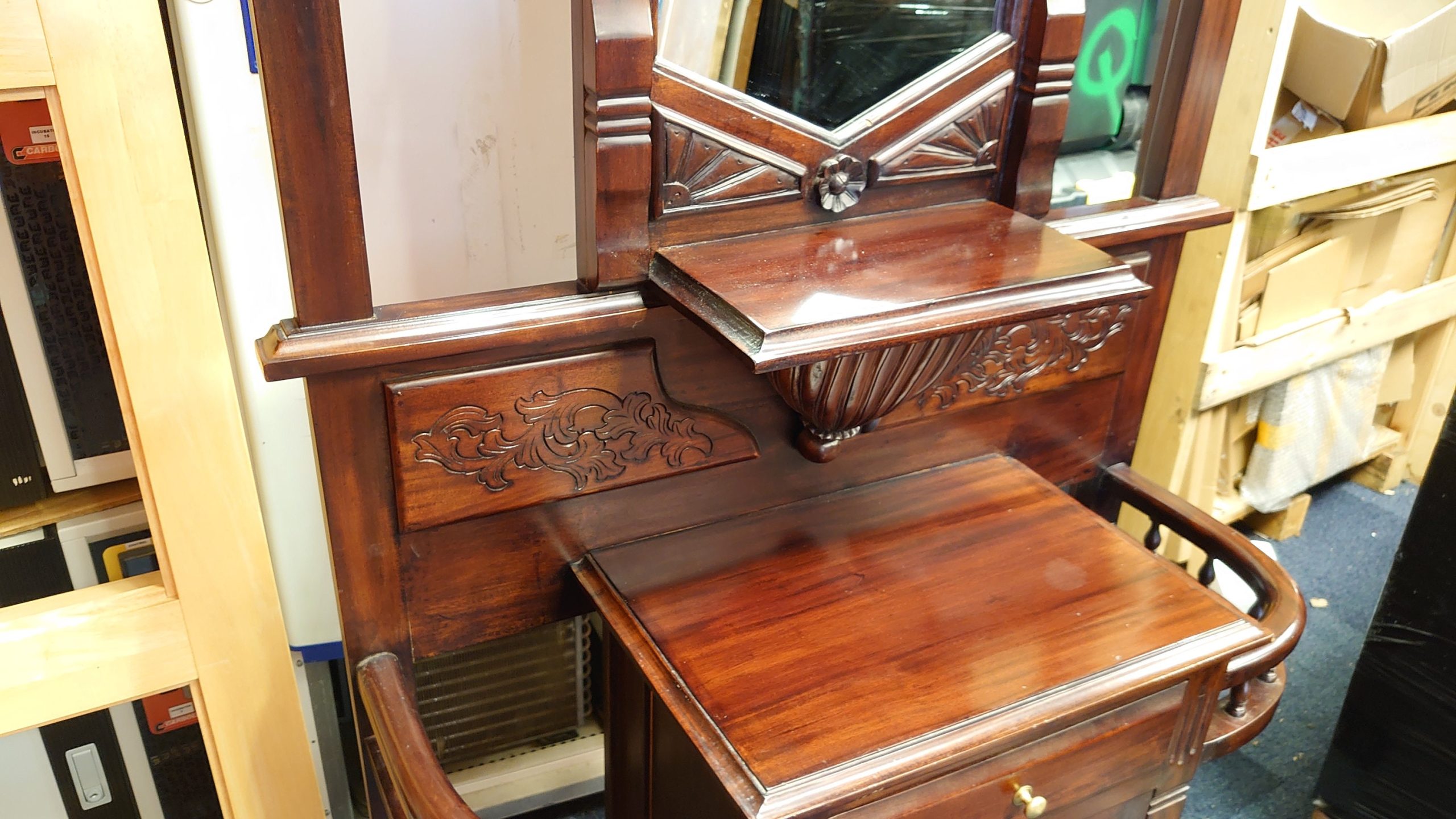 Victorian Reproduction Hallway Stand with Candle Sconces - 1980s/90s. Very good condition. Mahogany-effect - 2.26m tall 0.98m wide 0.4m dep - Image 5