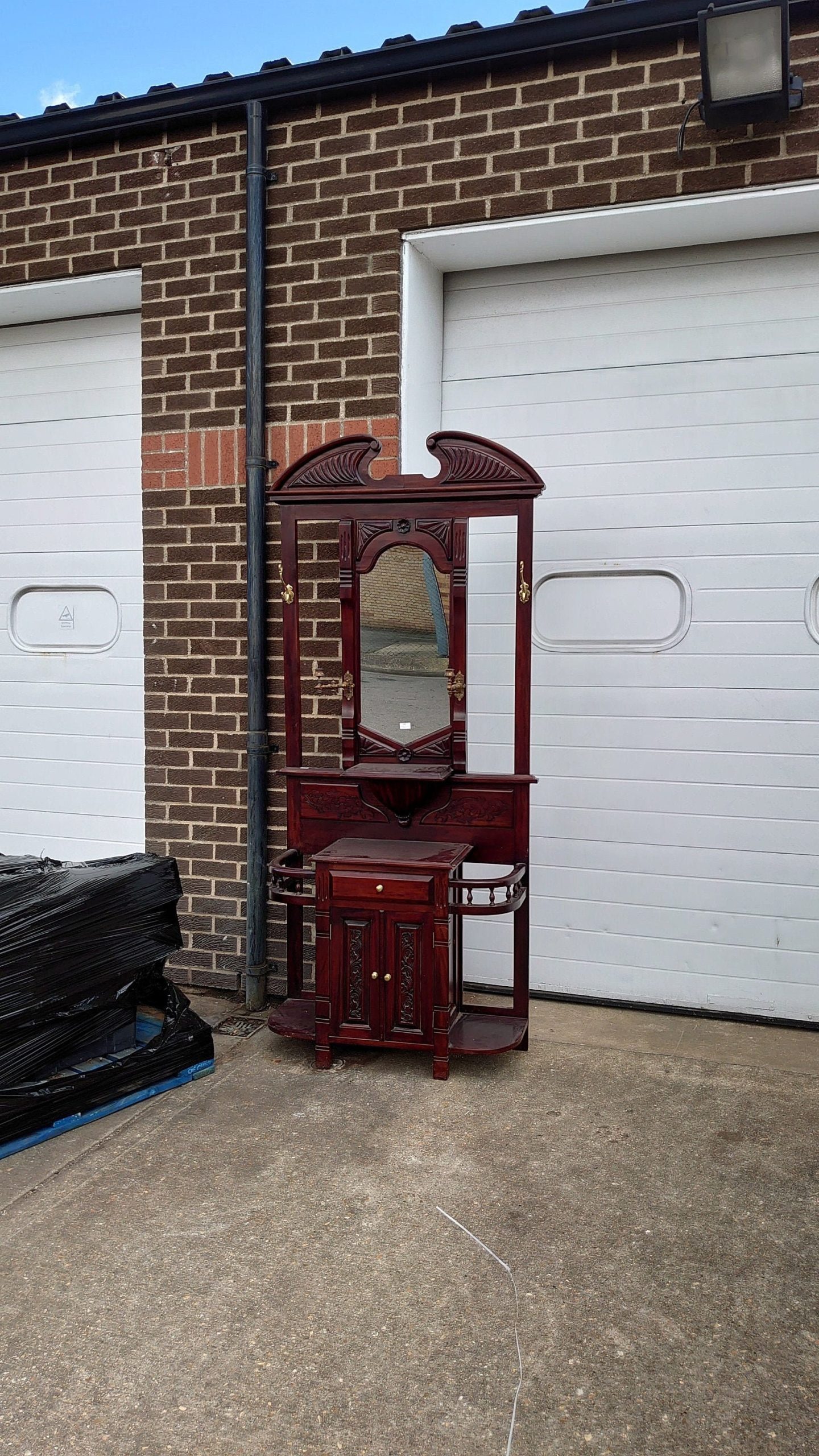 Victorian Reproduction Hallway Stand with Candle Sconces - 1980s/90s. Very good condition. Mahogany-effect - 2.26m tall 0.98m wide 0.4m dep