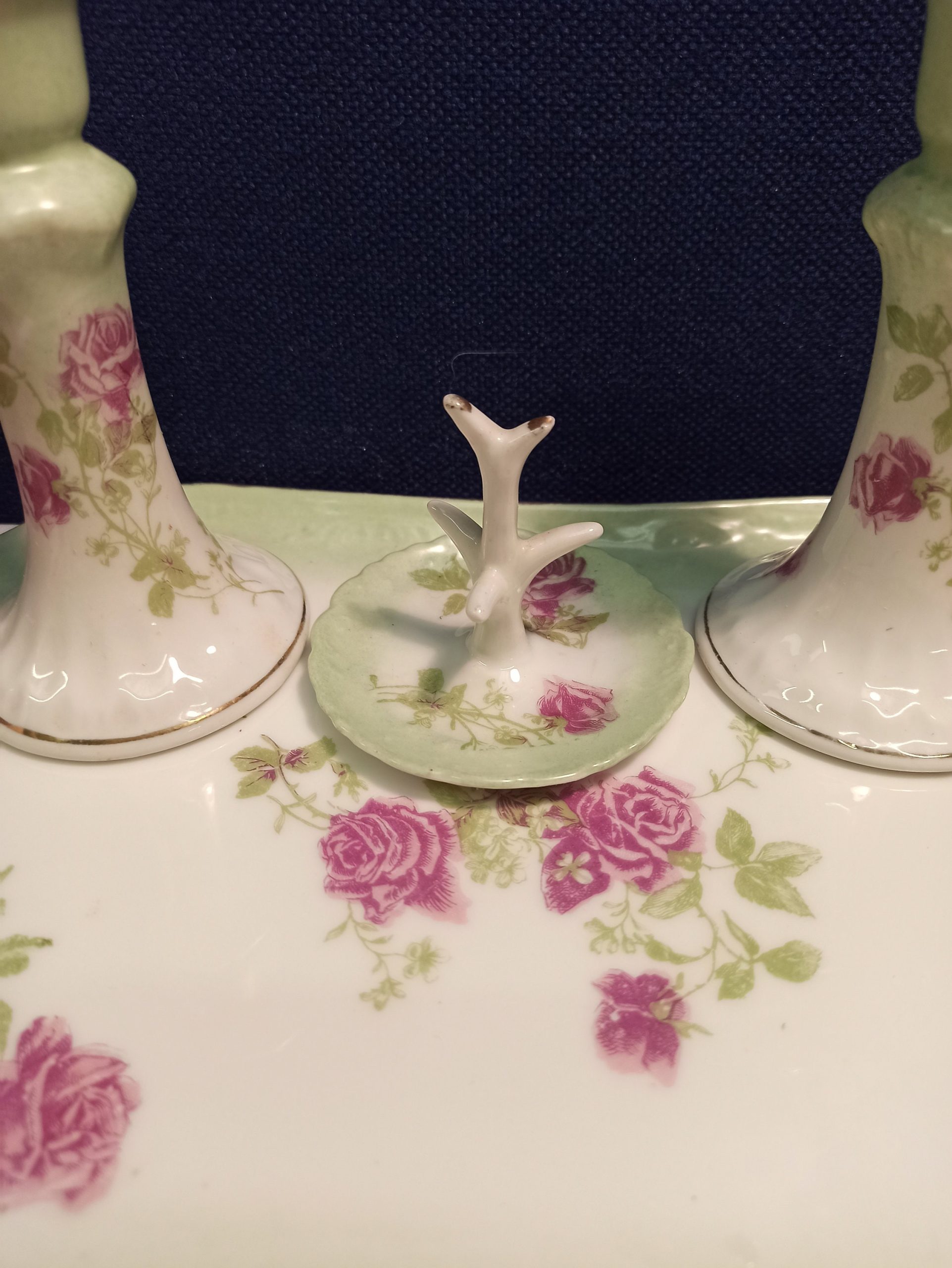 Decorative Dressing Table Vanity Set. Dressing Table Base, Two Candlesticks and Ring Tree. Very Good Condition. - Image 3