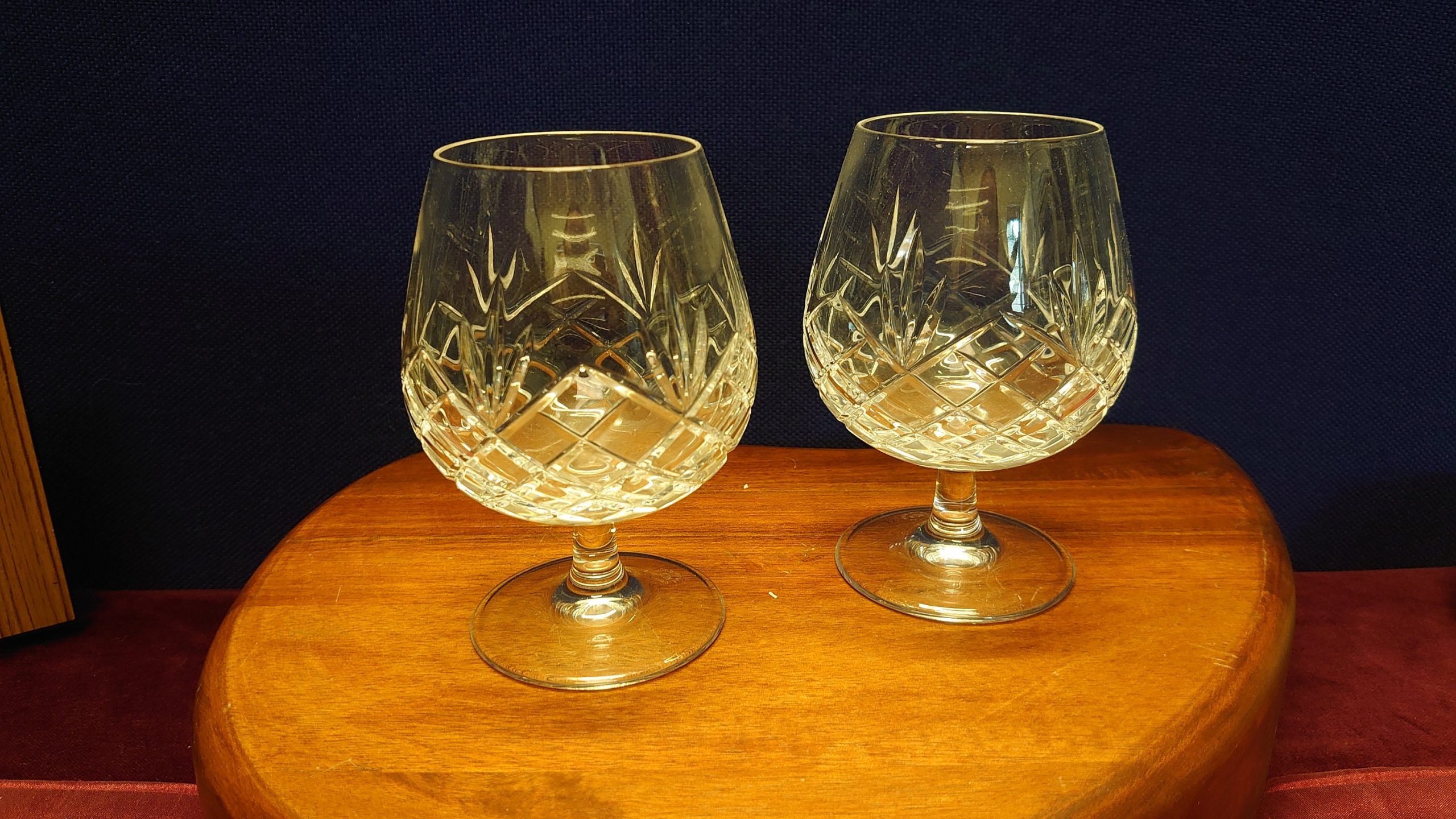 Two Royal Crystal Rock Brandy Glasses - 8.5cm in diameter, 12.5cm in height - Very Good condition