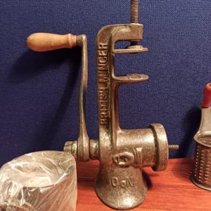 Antique British Meat Mincer. Attaches to Work Surface.