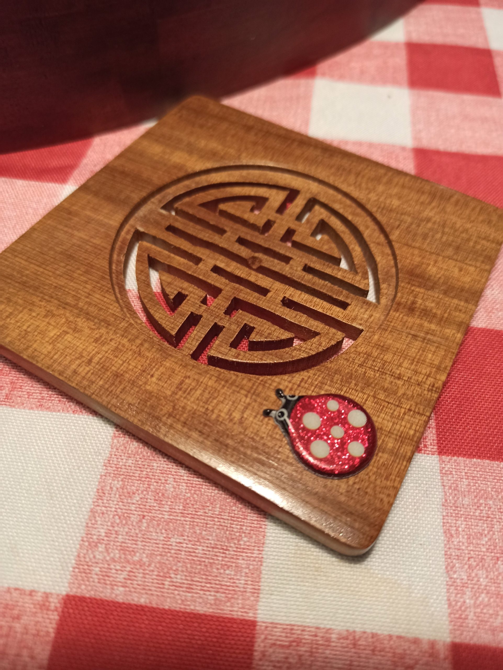 Trio of Treen, Carved Wooden Items. Letter Rack, Chinese or Japanese Coasters and Tray. Good Condition. - Image 8