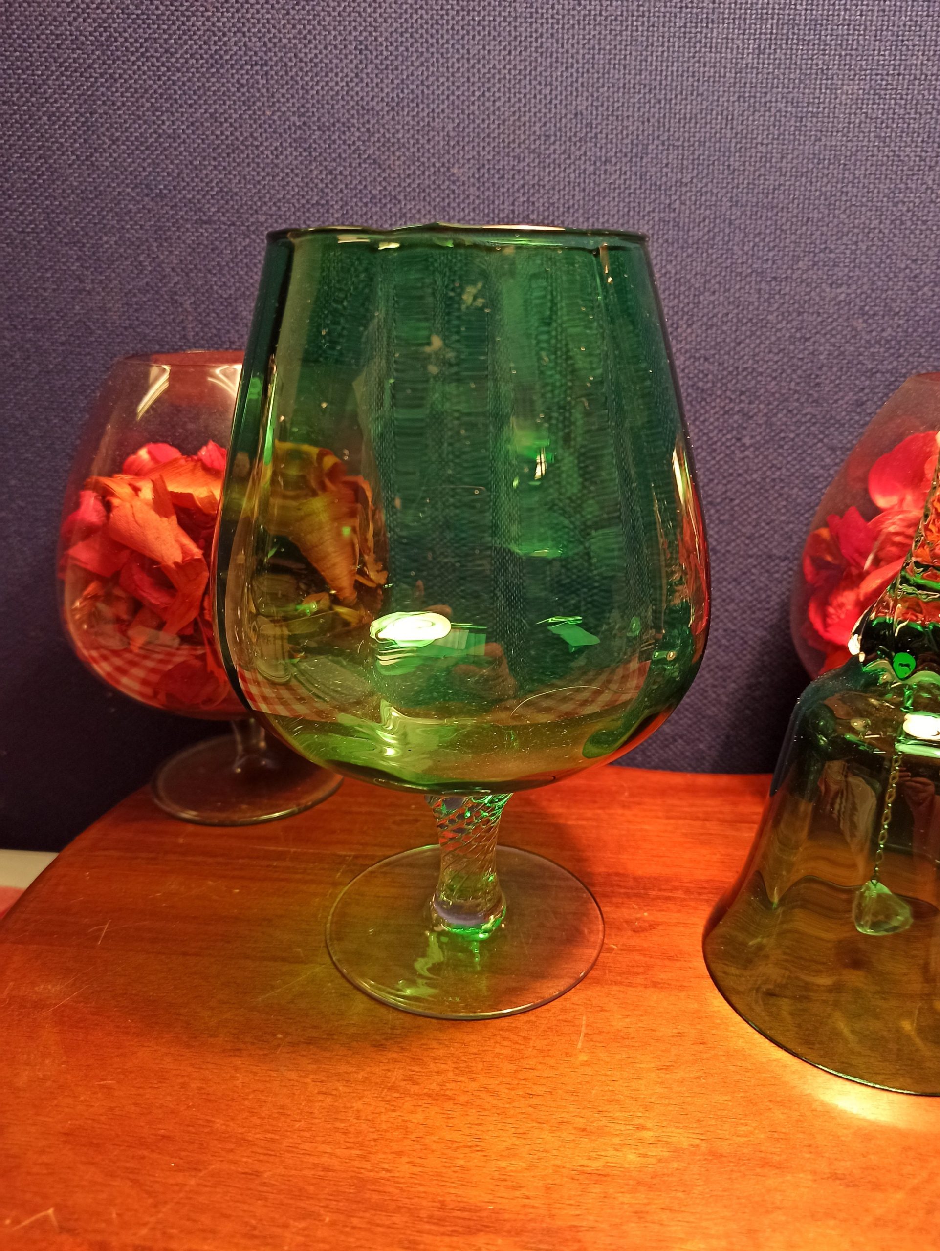 Green Decorative Oversized Brandy Glass and Bell. Very Good Condition. - Image 2