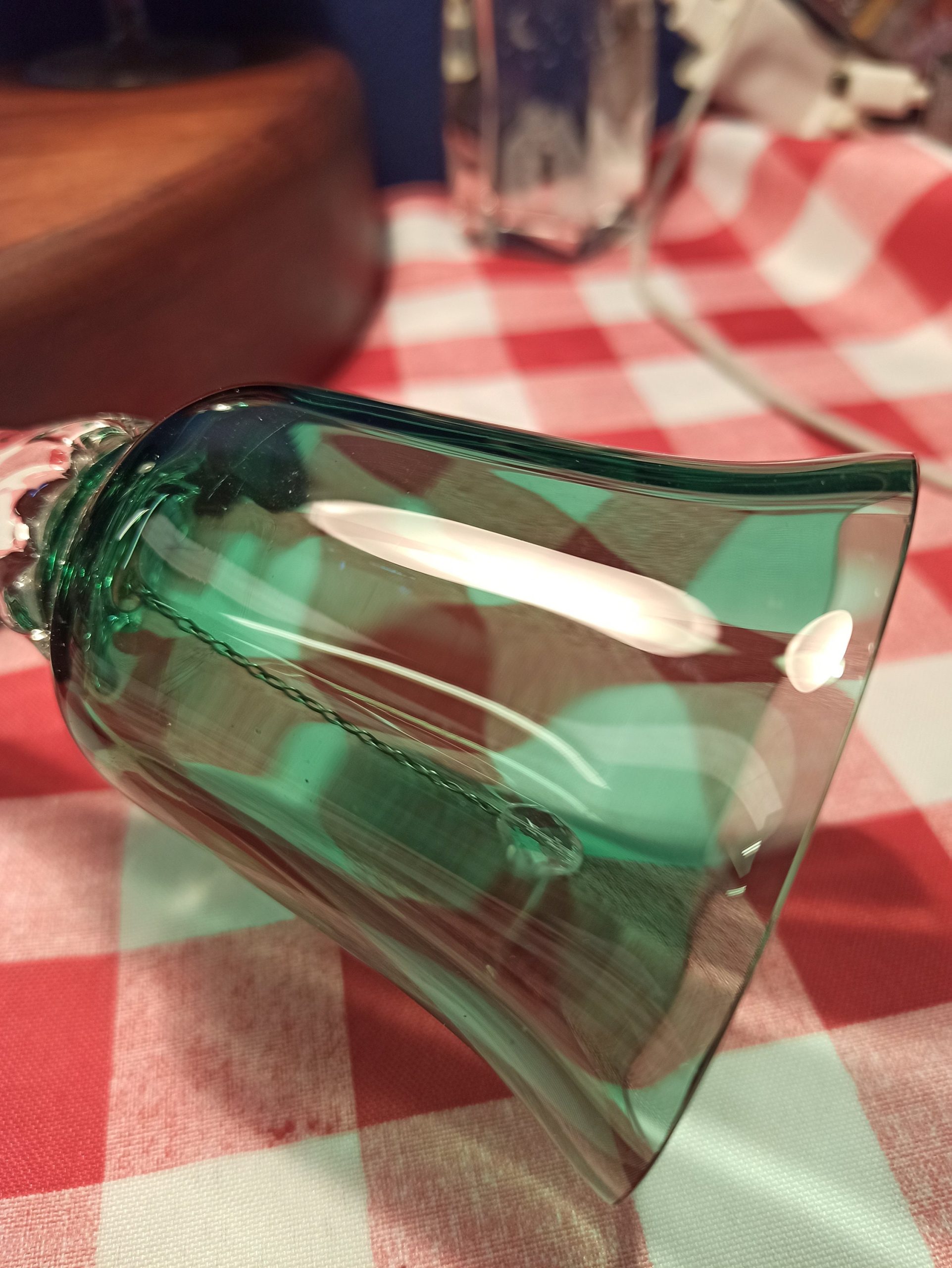 Green Decorative Oversized Brandy Glass and Bell. Very Good Condition. - Image 5