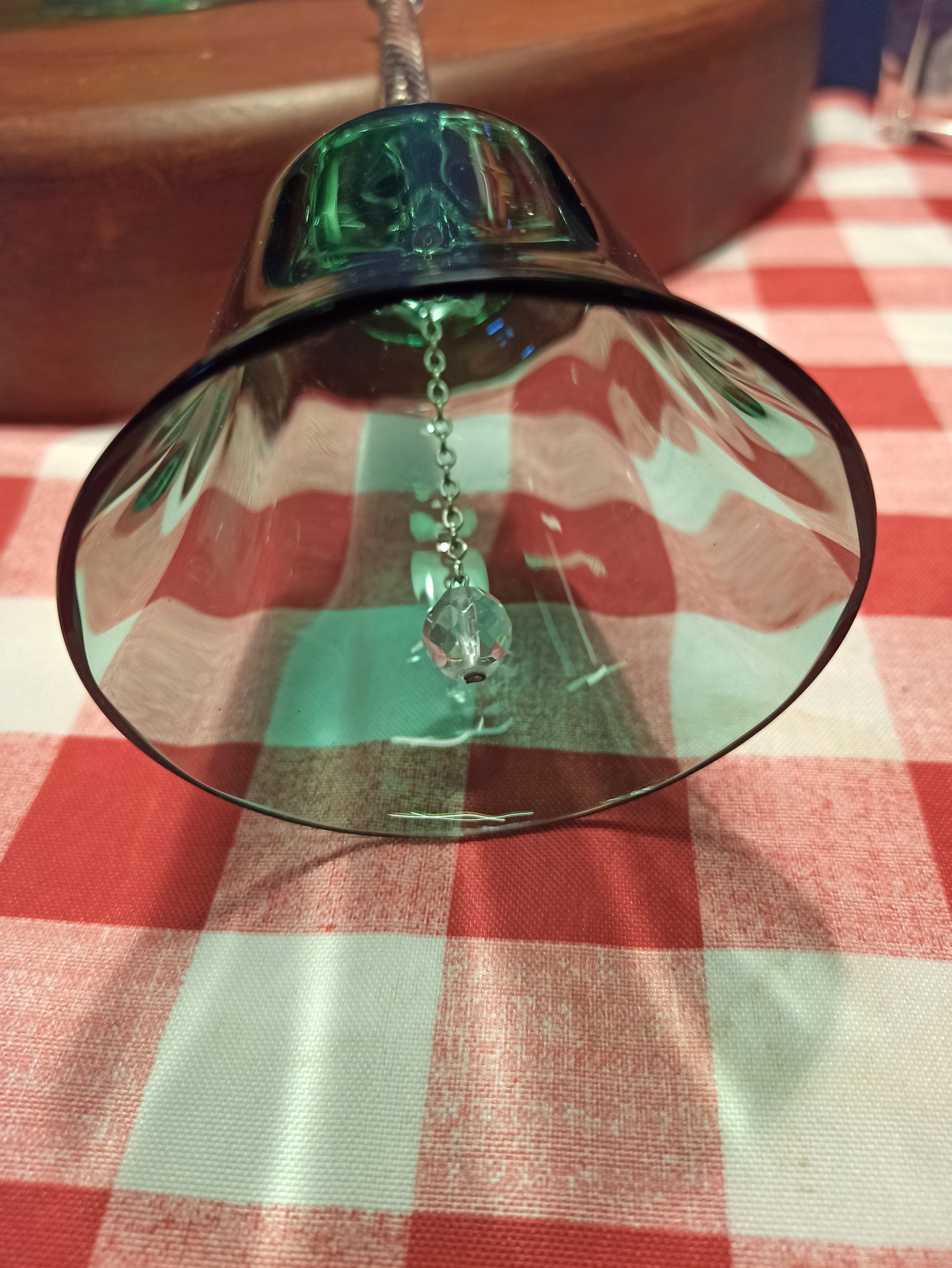 Green Decorative Oversized Brandy Glass and Bell. Very Good Condition. - Image 6