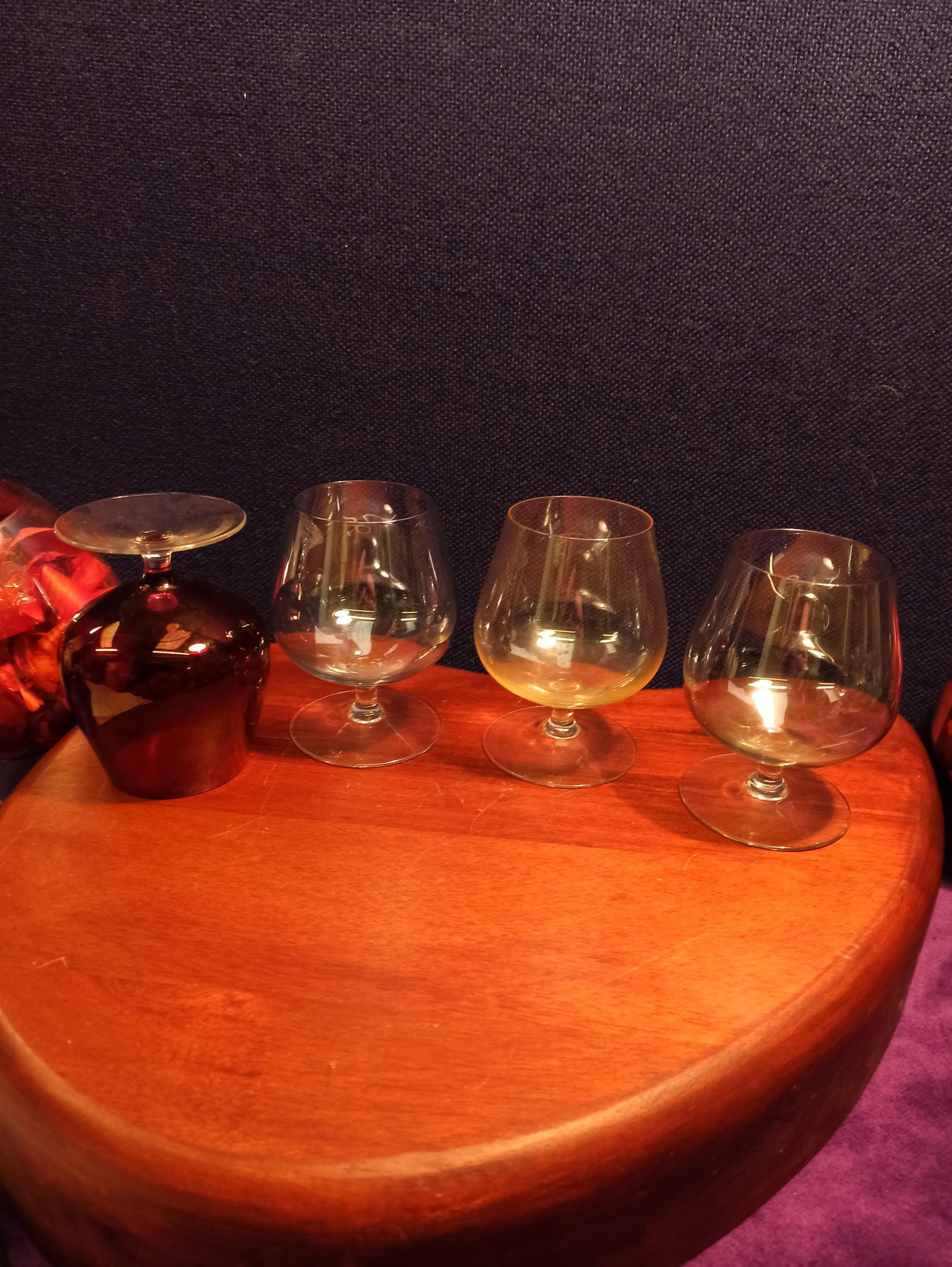 Set of 4 Small Tinted Brandy Glasses. Good Condition.