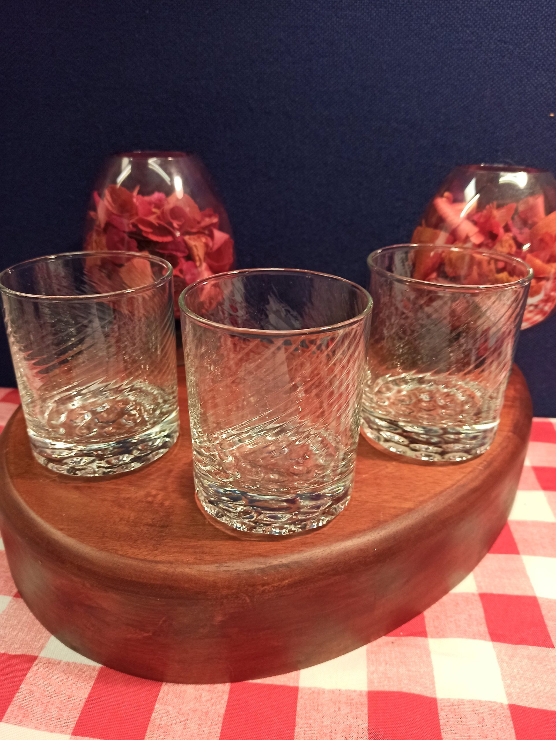 Set of Three Lead Crystal Glass Whiskey Tumblers. Excellent Condition.