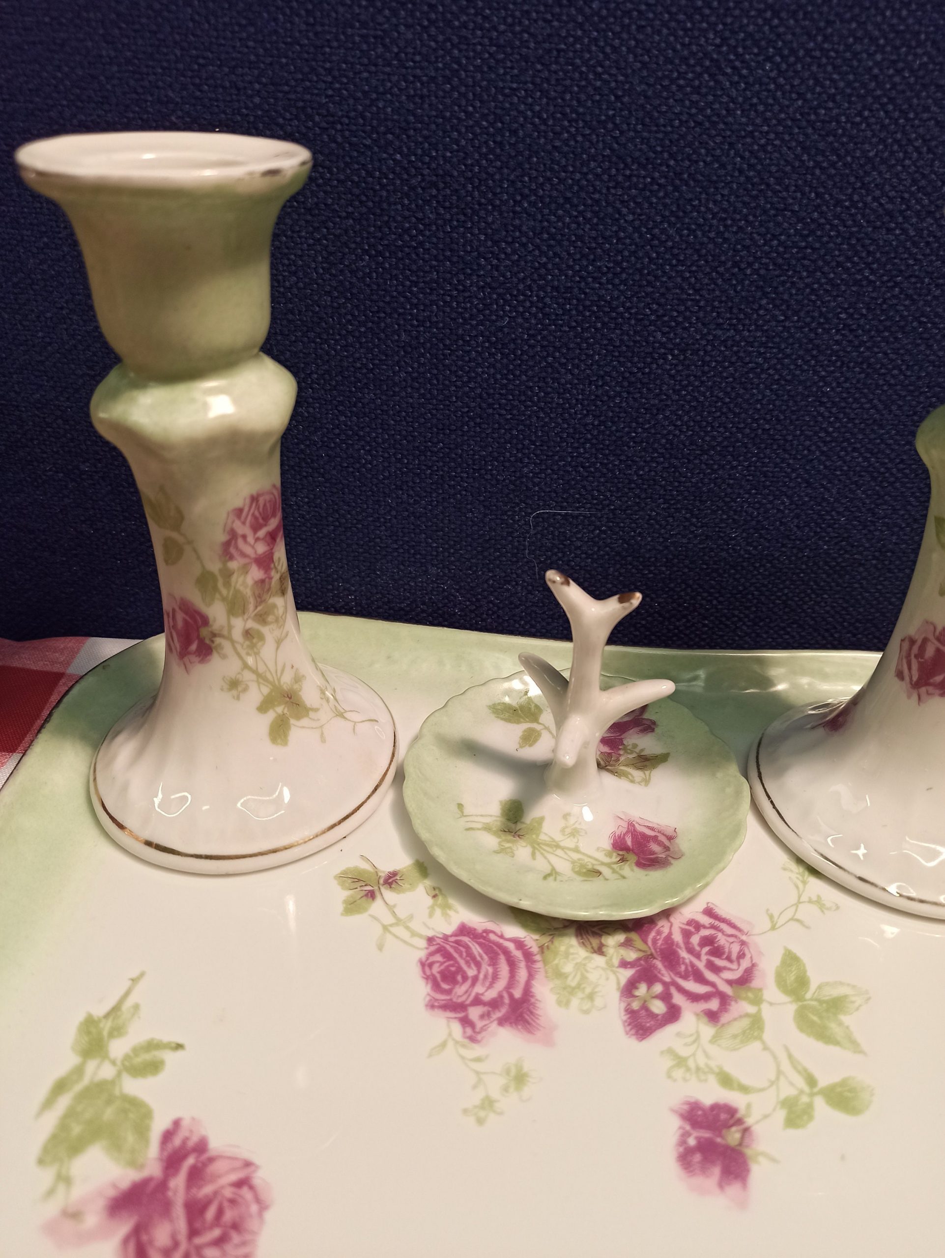 Decorative Dressing Table Vanity Set. Dressing Table Base, Two Candlesticks and Ring Tree. Very Good Condition. - Image 4
