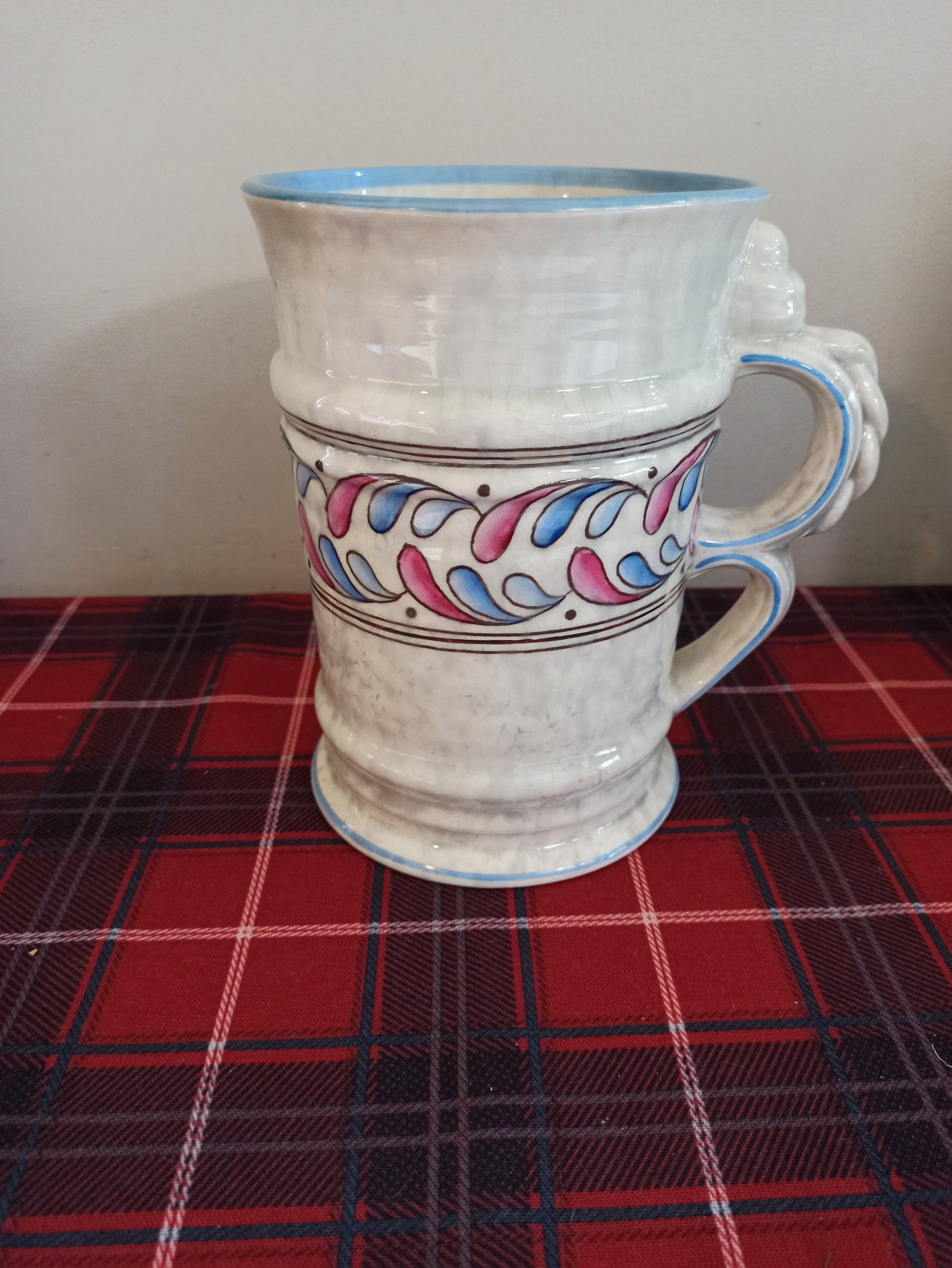 Charlotte Rhead Double Handled Vase. Crown Ducal. 1930s. 18.5cm x 13.5cm.
