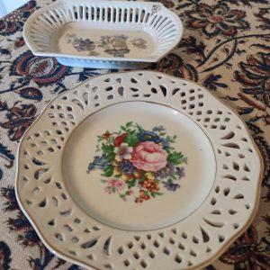 Vintage Floral Lattice Work Plate and Dish.