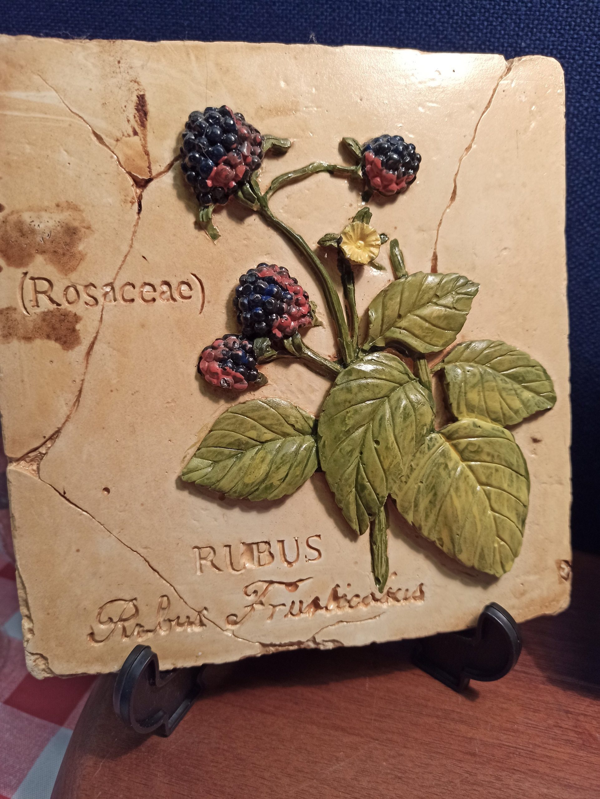 Vintage Pair of Majolica Bramble Decorative Wall Tiles. - Image 2