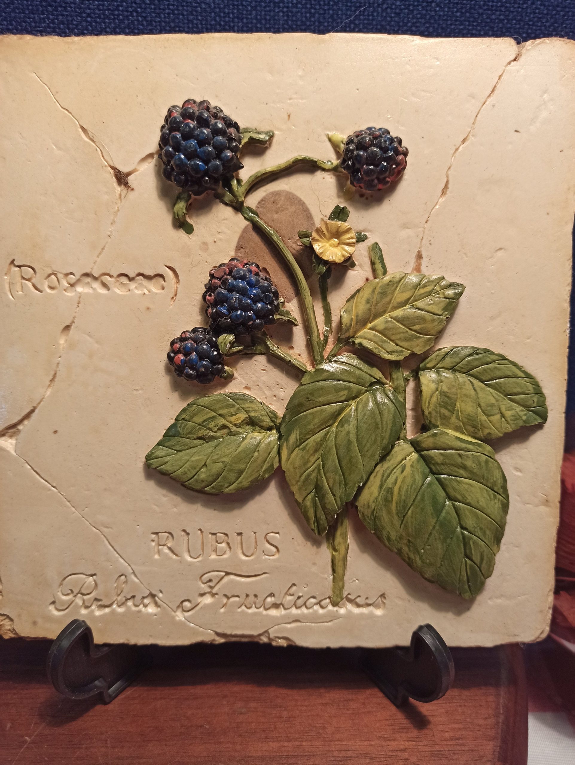 Vintage Pair of Majolica Bramble Decorative Wall Tiles. - Image 3