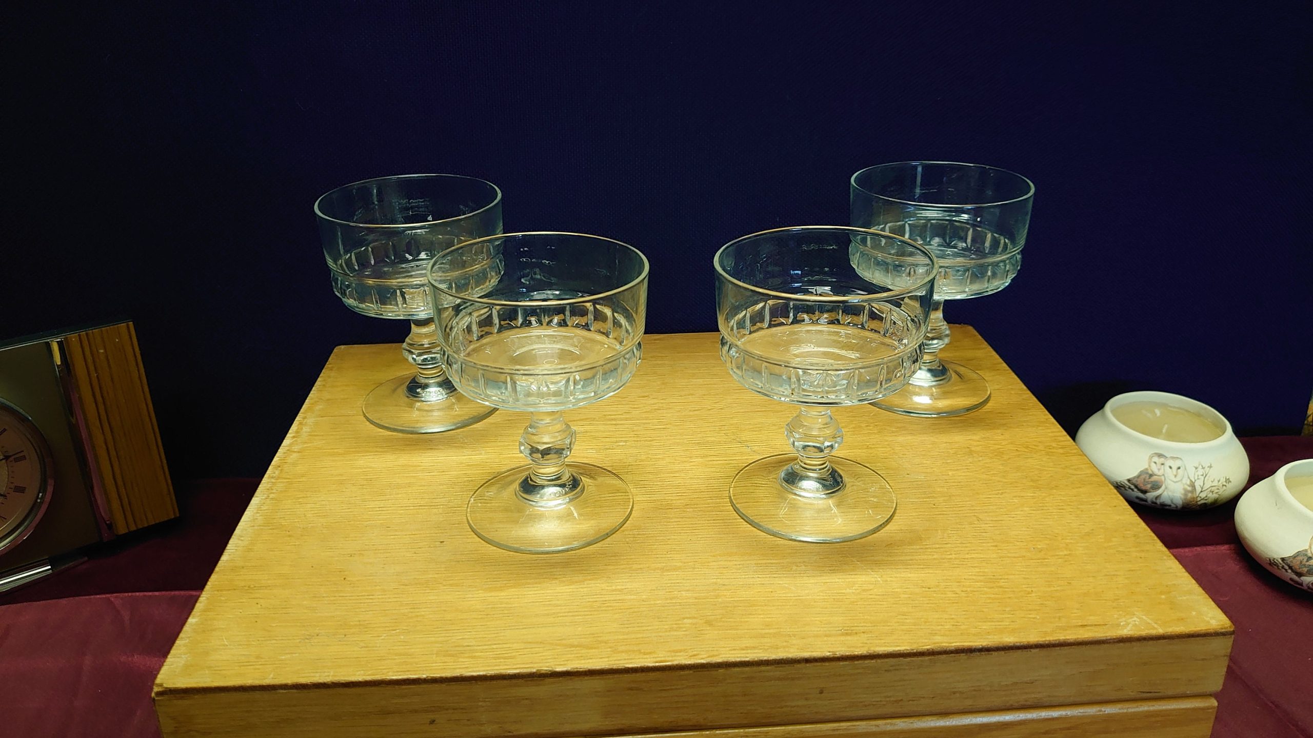 Retro set of Four Coupe Glasses - 11cm tall - Lozenge Pattern - Good Condition! - Image 3