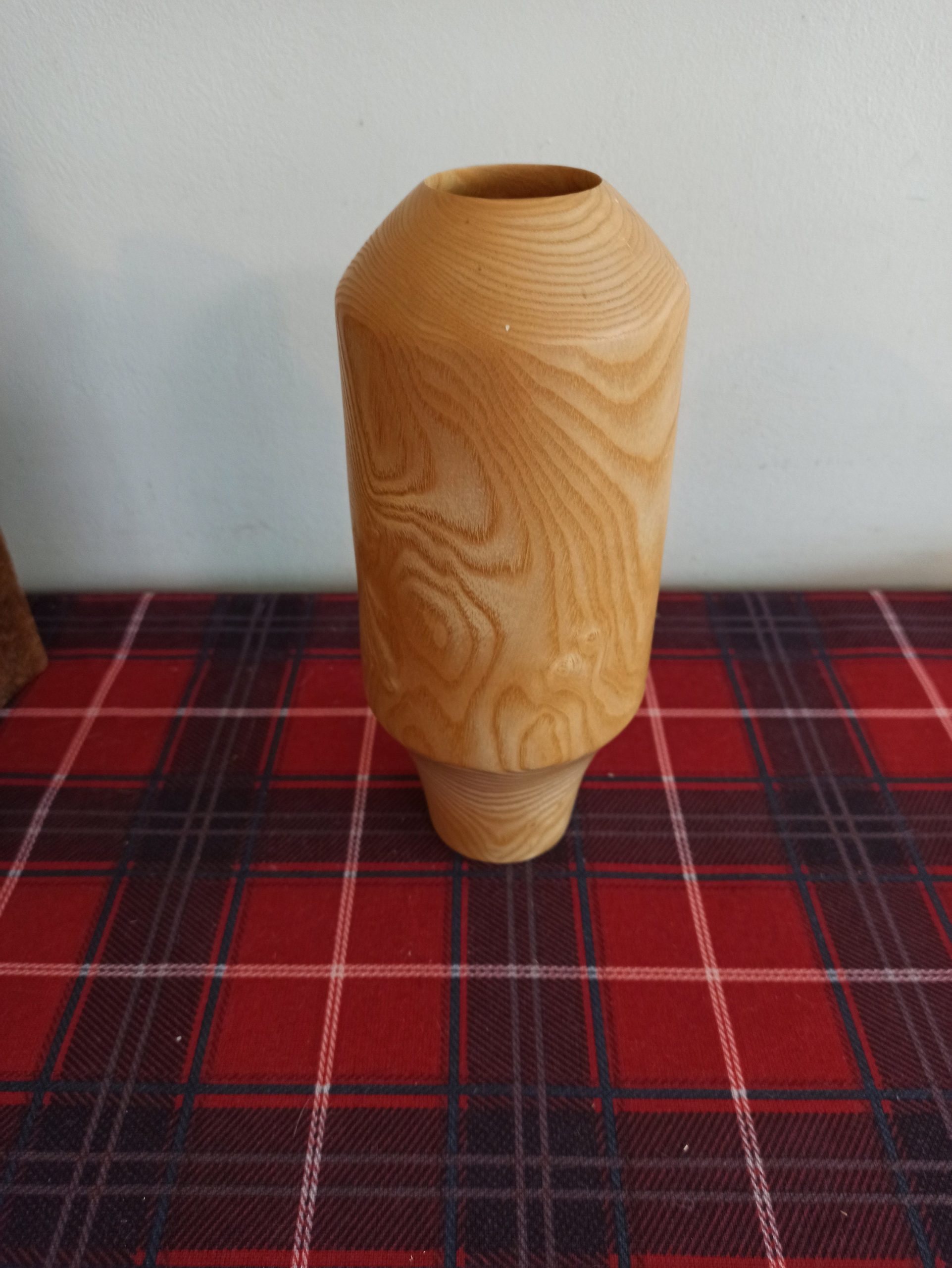 Wooden Treen Ash Hand Made Vase. Signed.