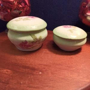 Pair of Limoges Powder Jars / Trinket Jars. Pink flowers.