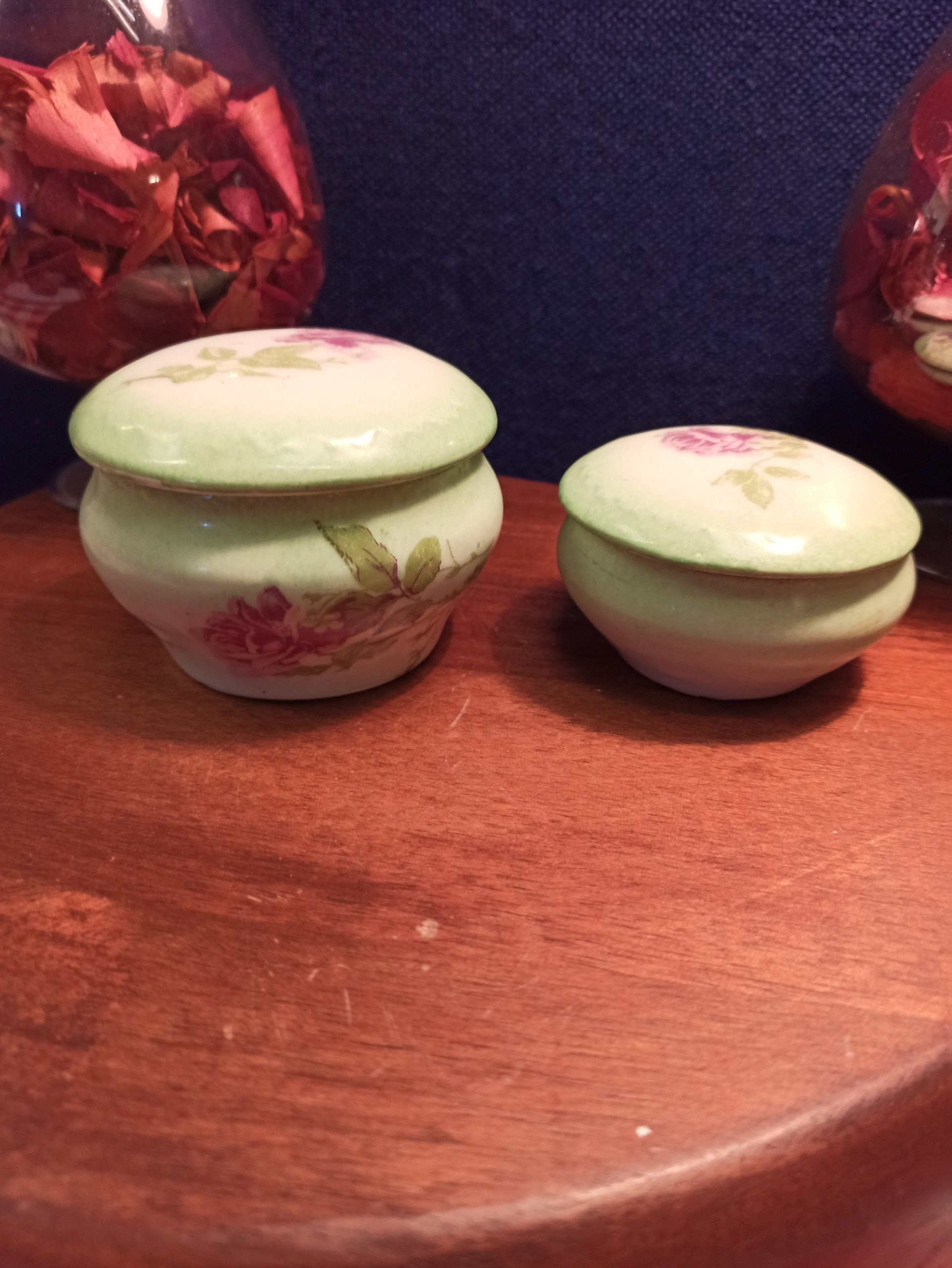 Pair of Limoges Powder Jars / Trinket Jars. Pink flowers.