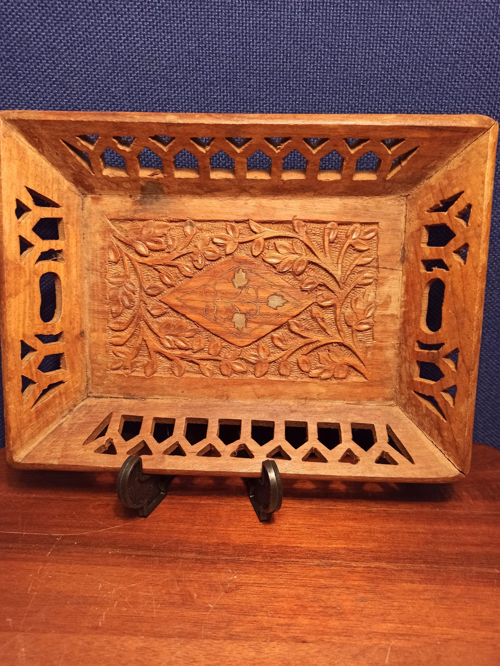 Trio of Treen, Carved Wooden Items. Letter Rack, Chinese or Japanese Coasters and Tray. Good Condition. - Image 9