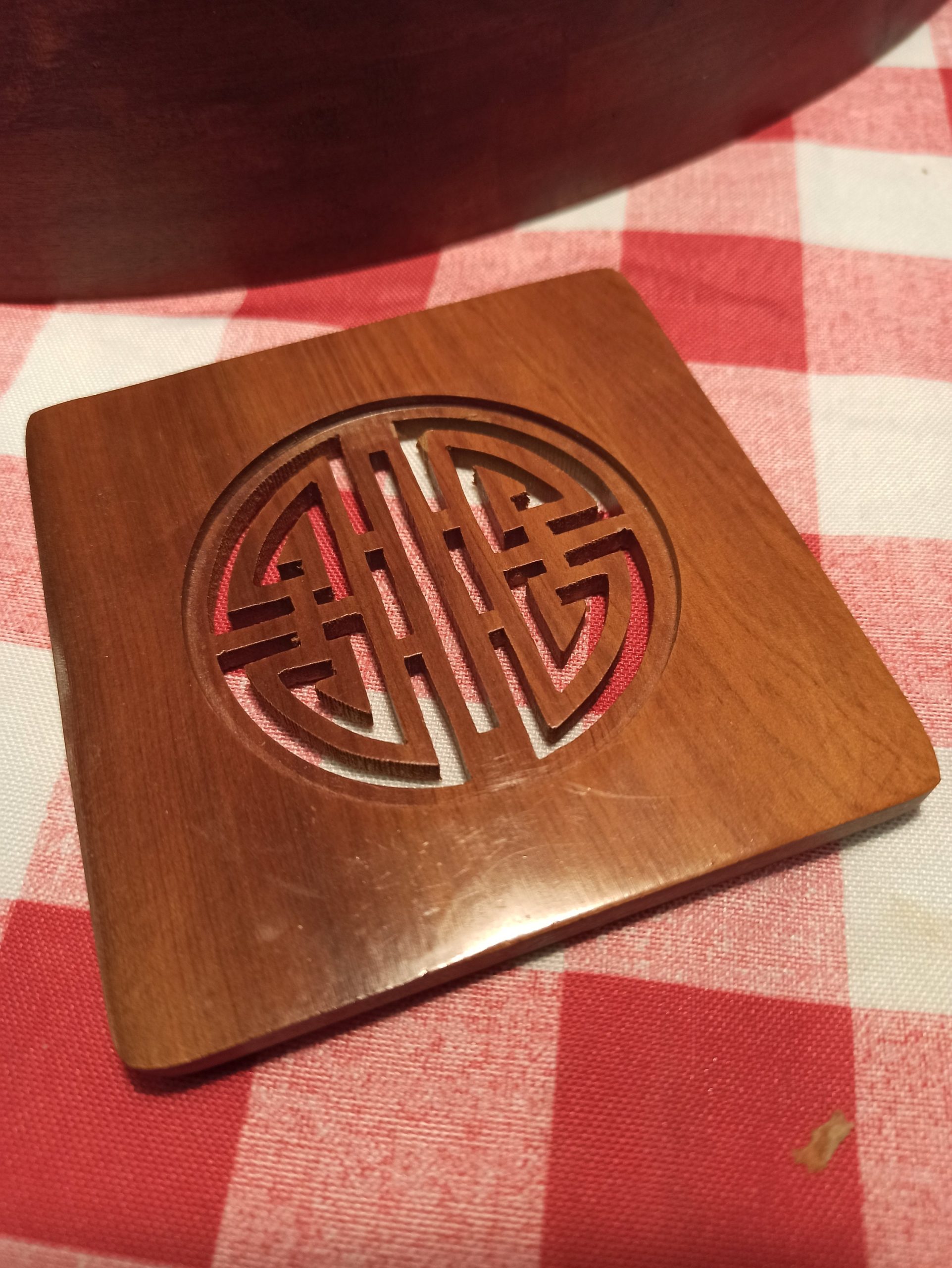 Trio of Treen, Carved Wooden Items. Letter Rack, Chinese or Japanese Coasters and Tray. Good Condition. - Image 7