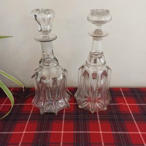 Set of Two Antique Victorian Decanters. Bell, Pillar Style.