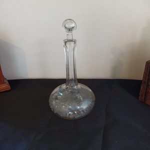Victorian Flat Bottomed Etched Decanter. Very Good Condition.
