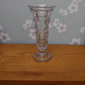Vintage Retro Glass Trumpet Vase - Likely 1970s - Sharp Cut - Stunning Pattern - Hexagonal Stem - Good to V Good Condition! - 25cm tall!