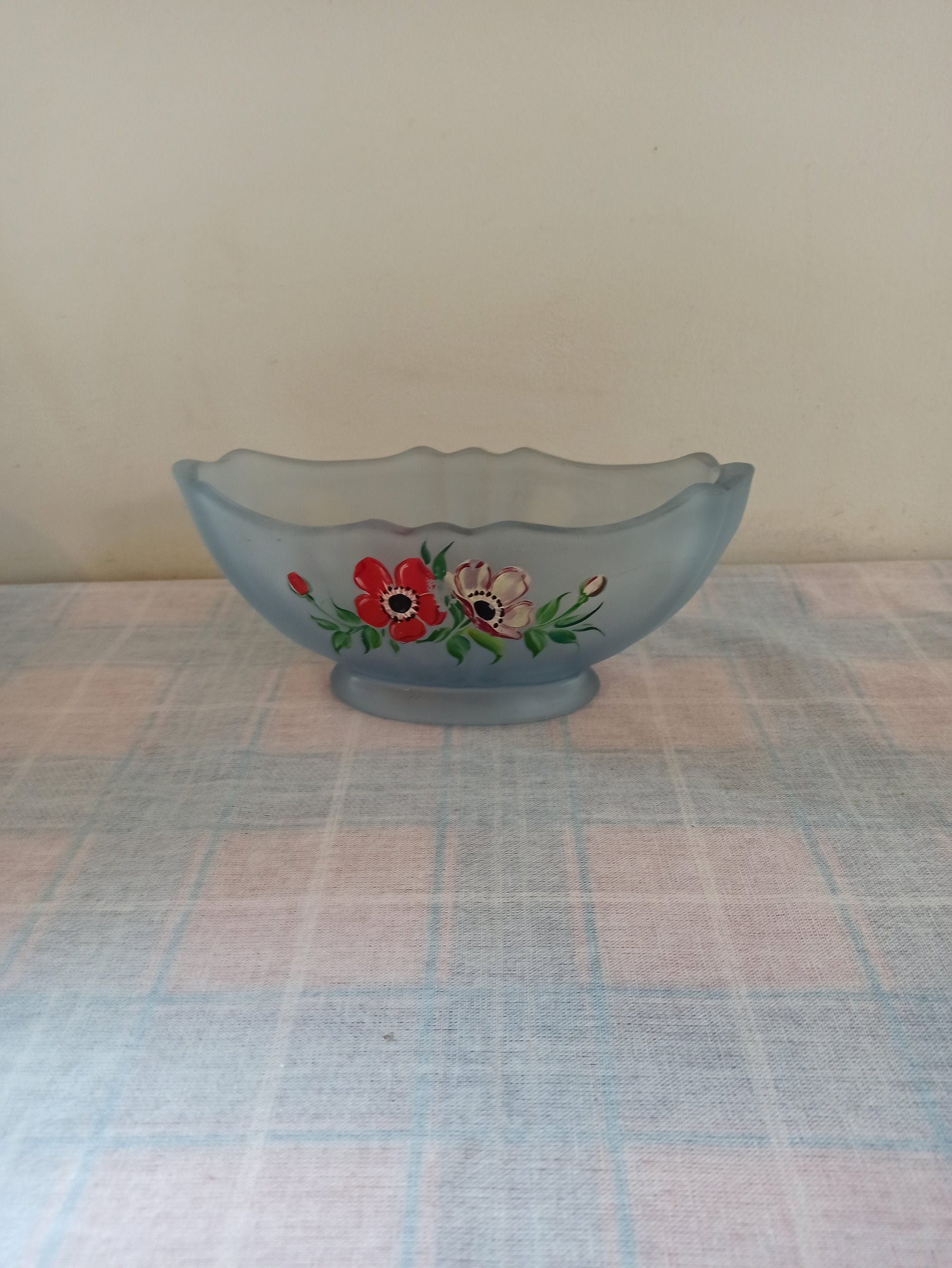 Vintage Blue Frosted Mantle Vase.