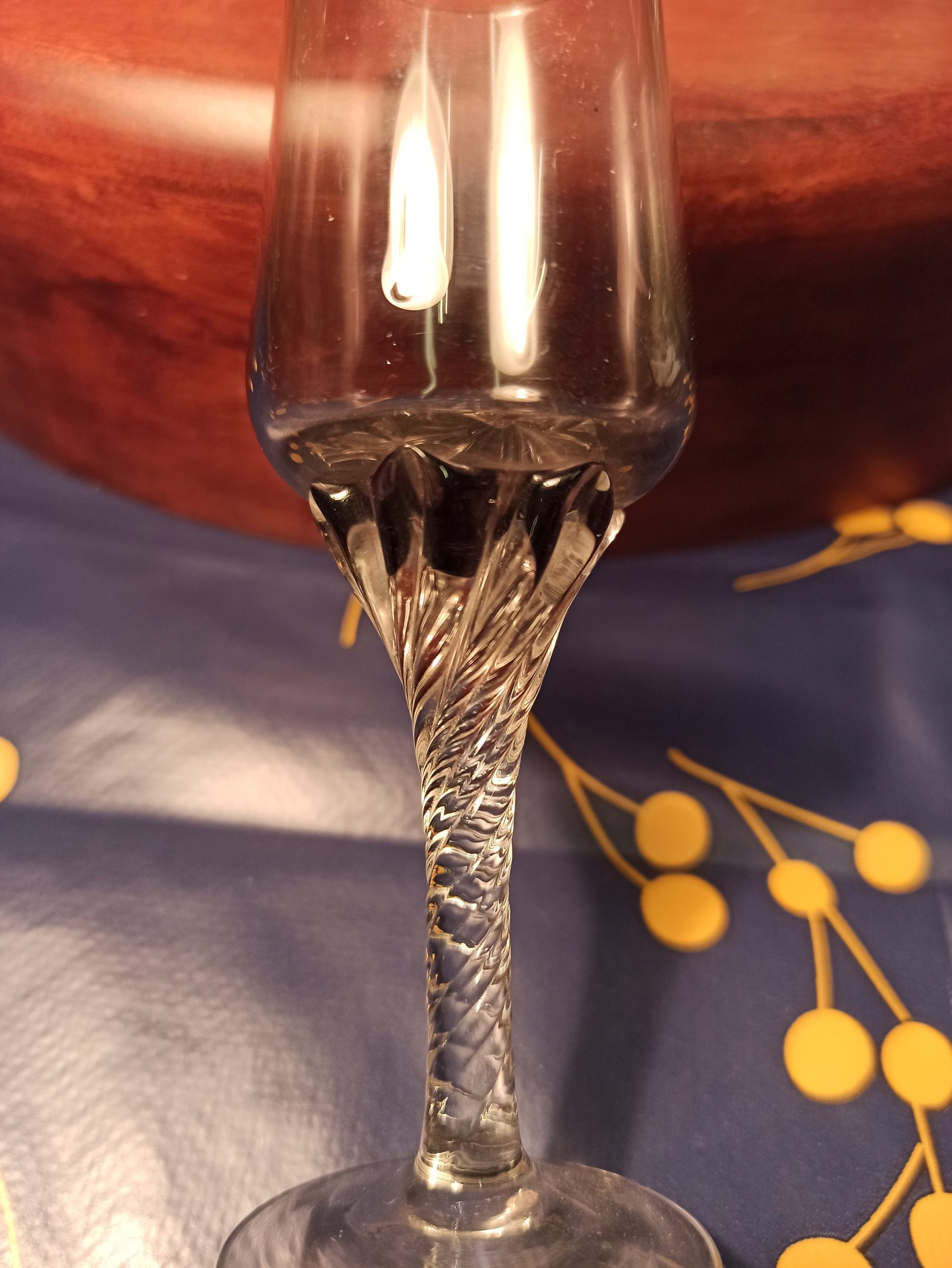 Set of 8 Liqueur / Sherry Glasses. Barley Twist Stem. Various Colours. Very Good Condition. - Image 6