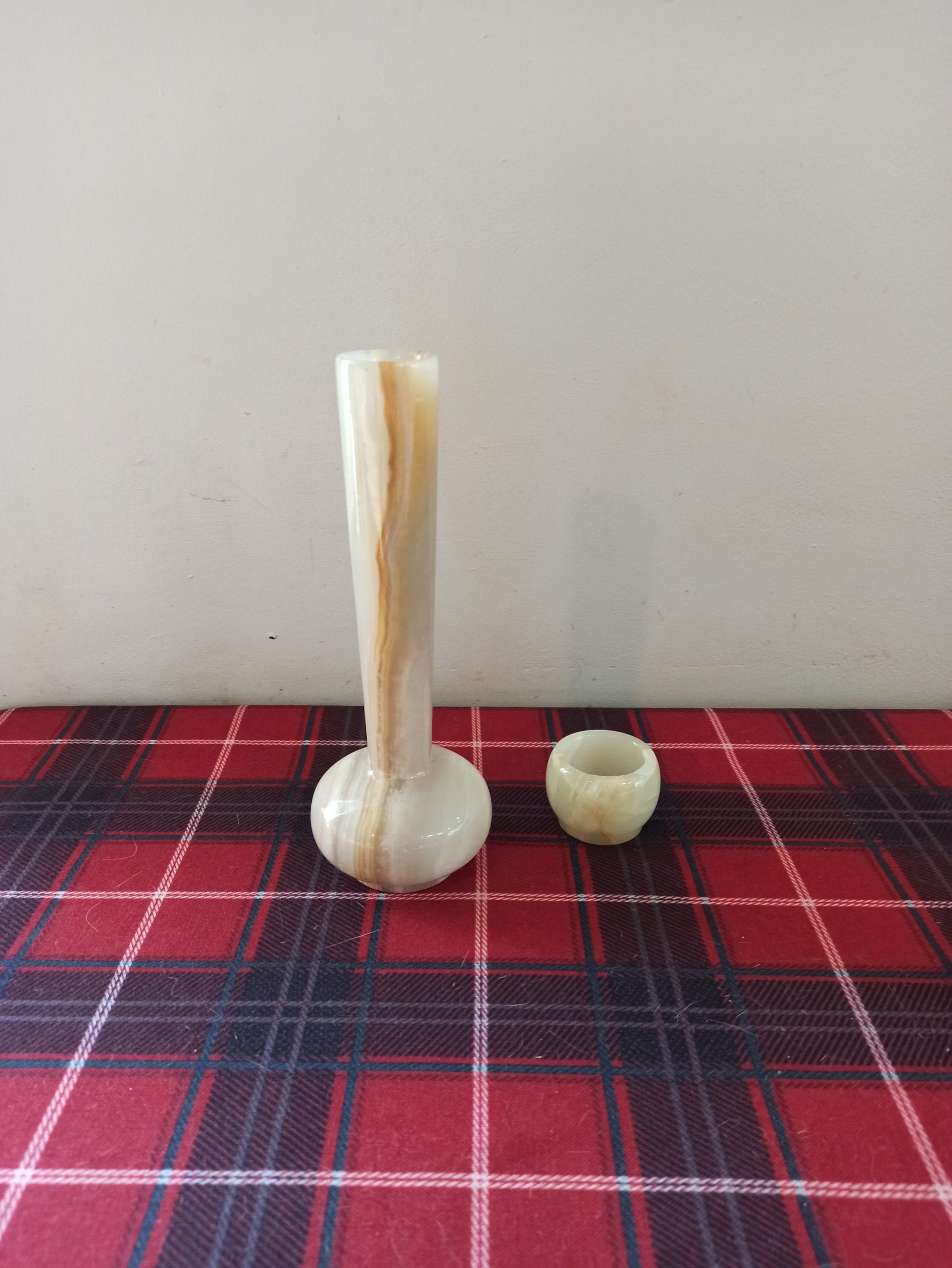 Vintage Small Marble Posy Vase and Miniature Marble Pot.