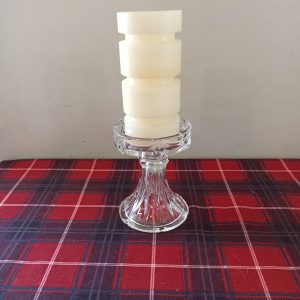 Vintage Glass Pillar And Taper Candlestick With Pillar Candle.