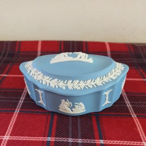 Wedgwood Blue And White, Oval Jasperware Jewellery / Trinket Box. Very Good Condition.