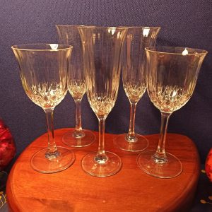 Set of 3 Champagne Flutes And 2 Lead Crystal Wine Glasses. Excellent Condition.