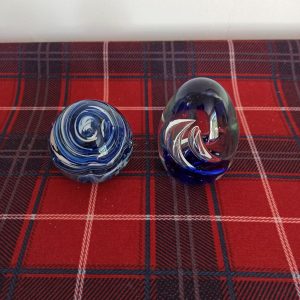 Set of Two Glass Paperweights. Blue. Very Good Condition.