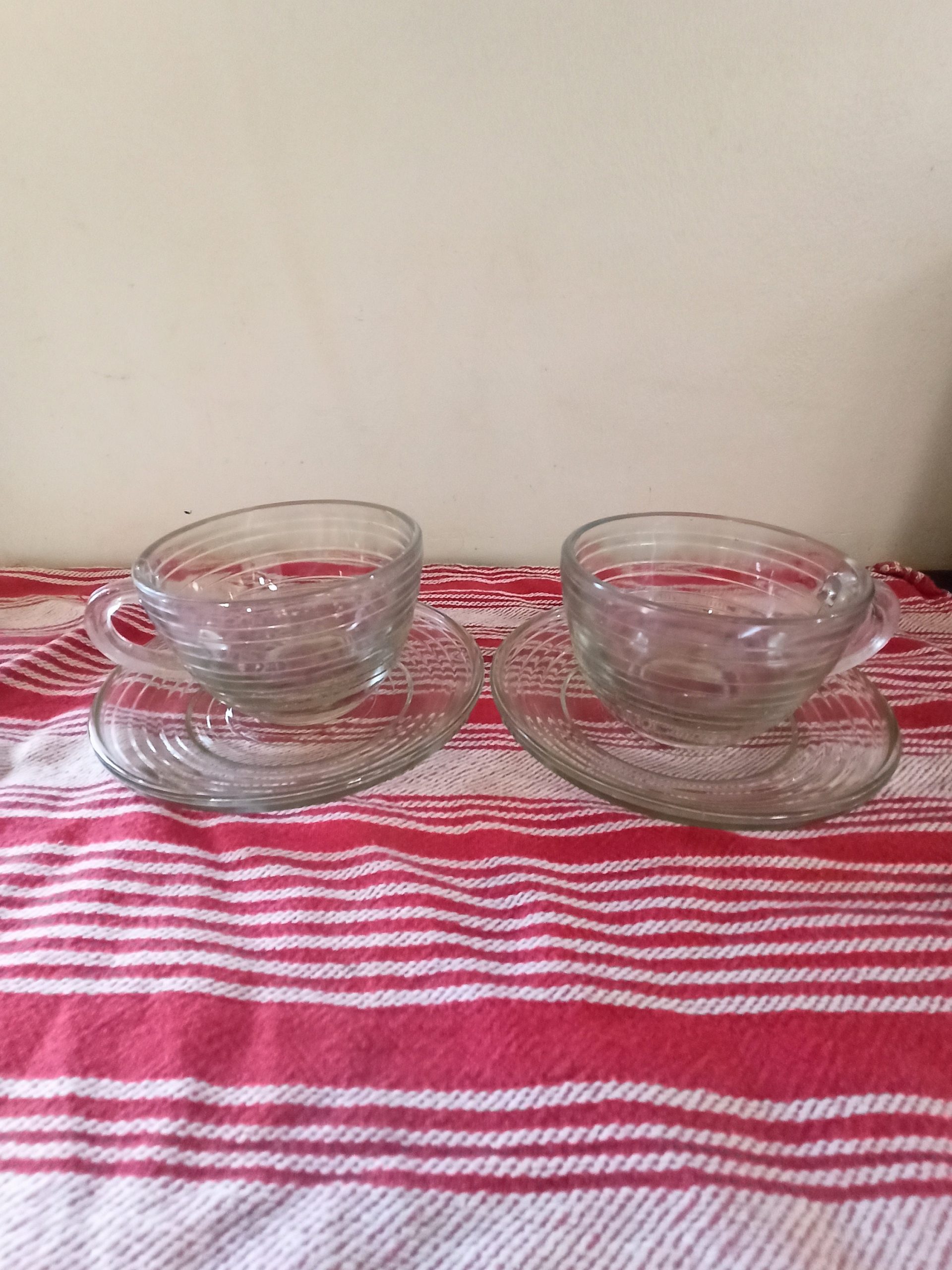 Pair Of Clear Glass Cups With Saucers. Very Good Condition. - Image 4