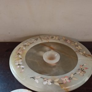 Vintage Onyx Turned Decorative Dish, With Mother of Pearl Inlay Very Good Condition.