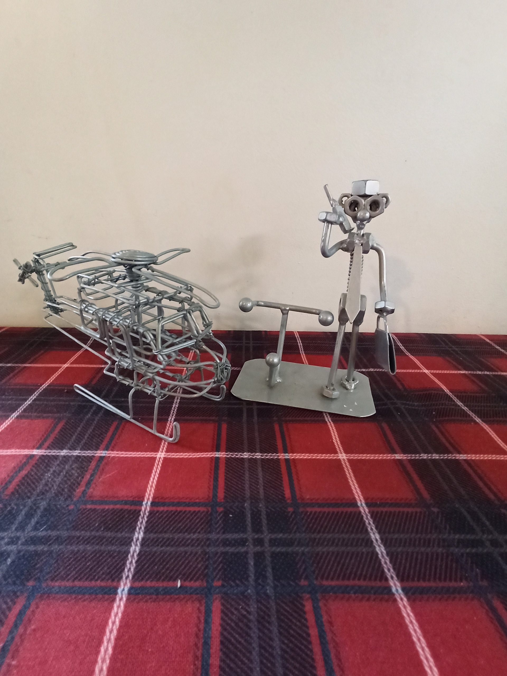 Vintage Wire Work. Man With Hat And Carrying A Briefcase And An Helicopter. Good Overall Condition. - Image 2