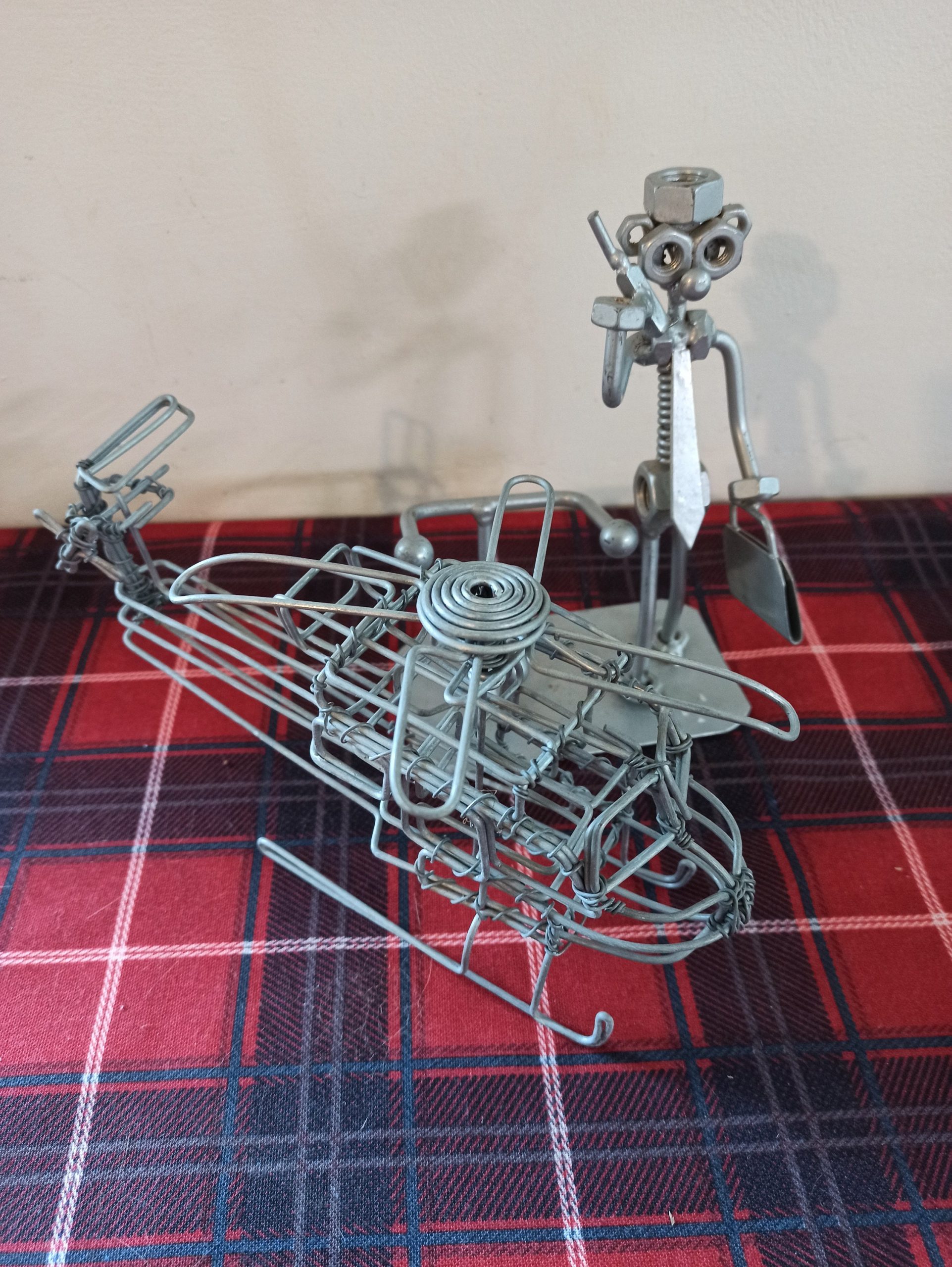 Vintage Wire Work. Man With Hat And Carrying A Briefcase And An Helicopter. Good Overall Condition. - Image 10