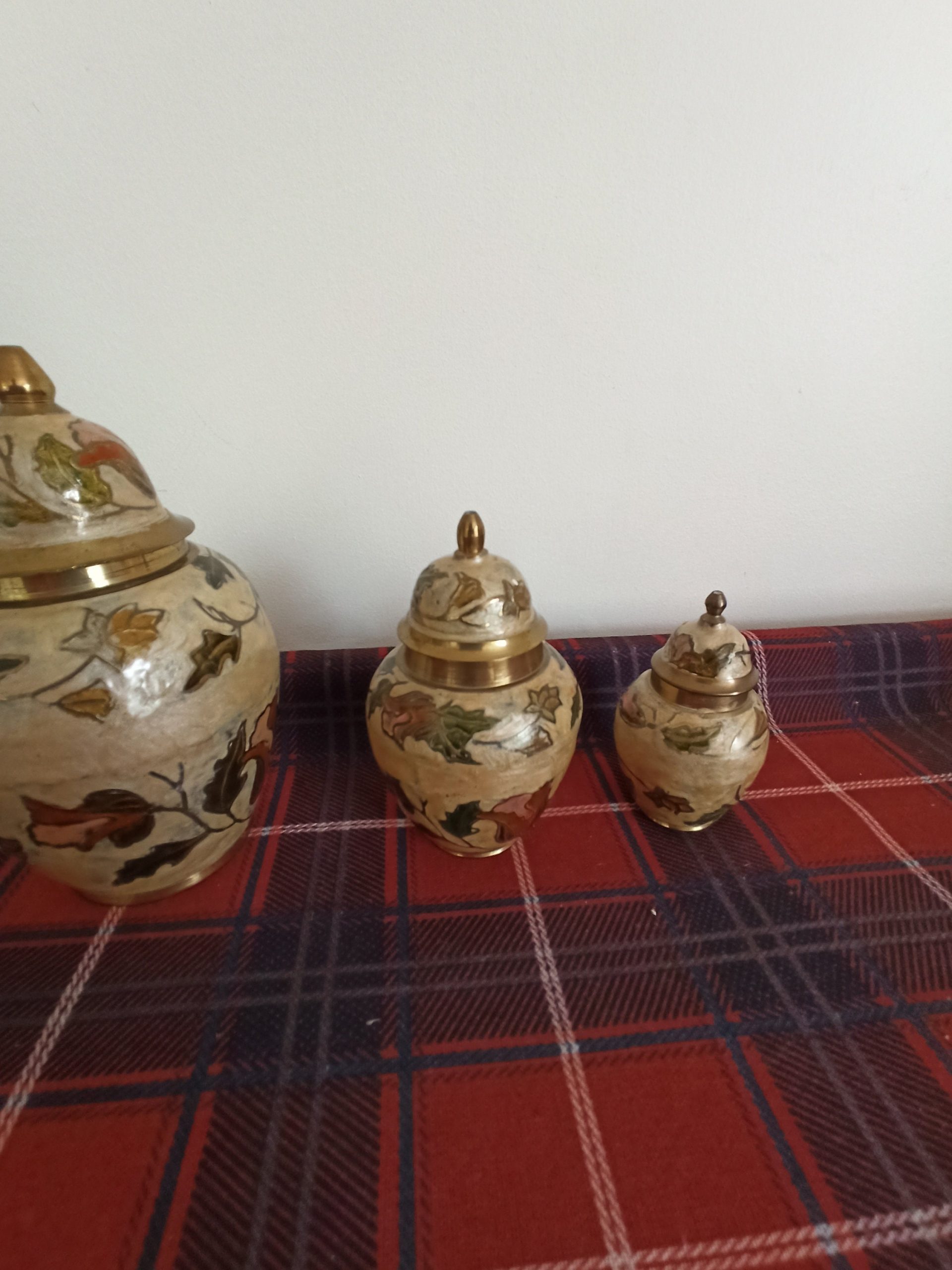 Set of Three Cloisonne Enamelled Brass Graduated Ginger Jar Ornaments. - Image 2