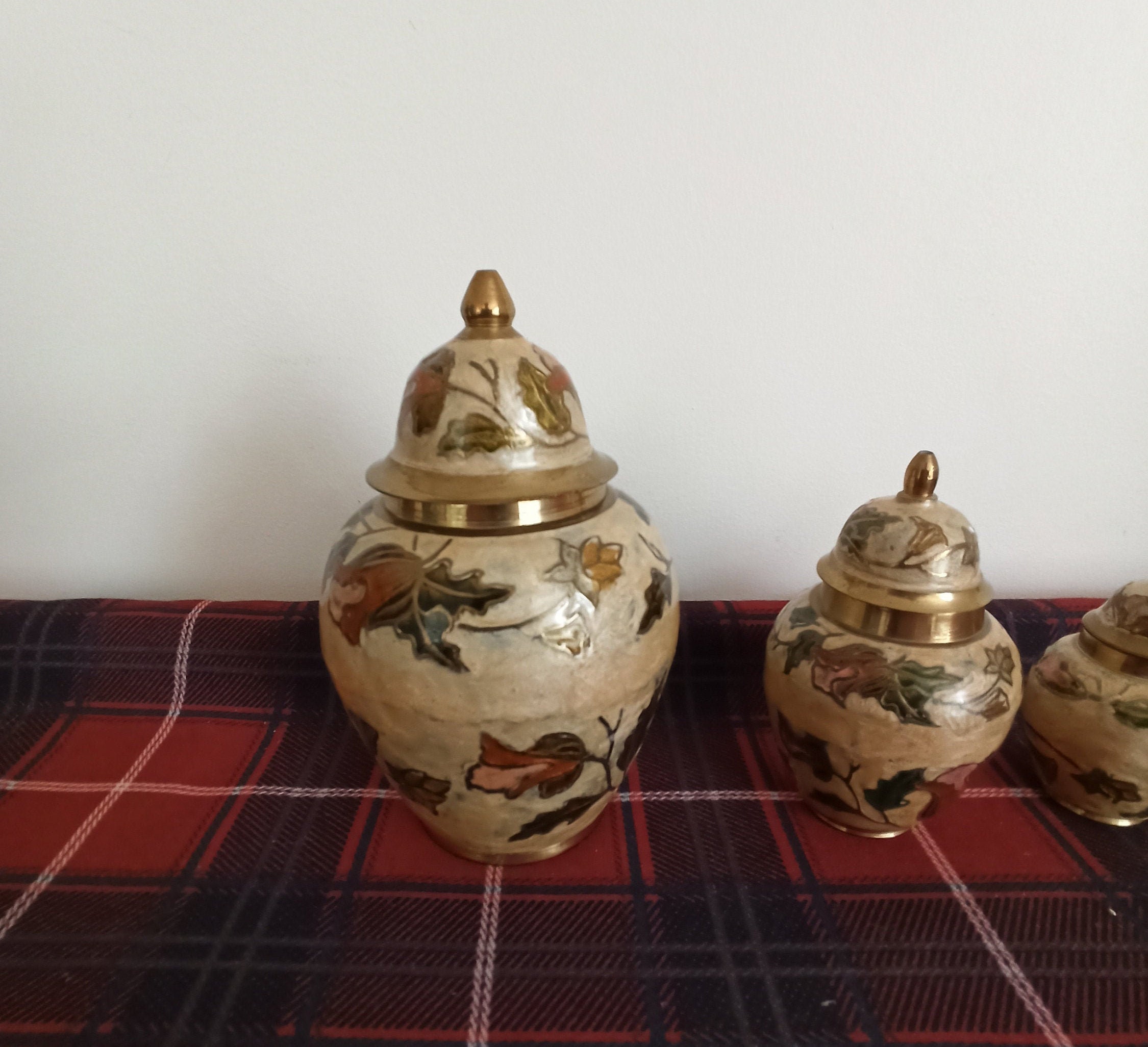 Set of Three Cloisonne Enamelled Brass Graduated Ginger Jar Ornaments. - Image 4
