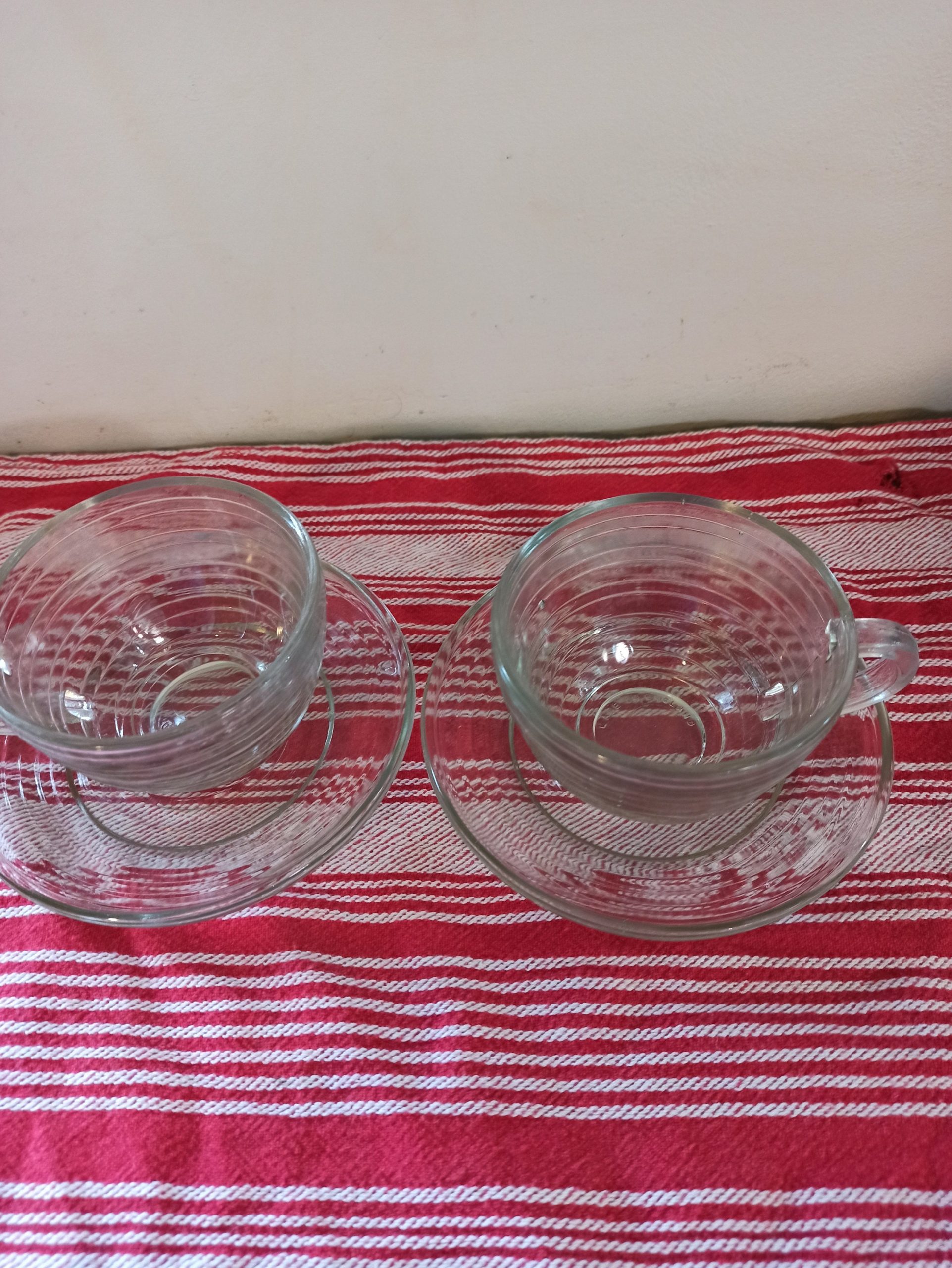 Pair Of Clear Glass Cups With Saucers. Very Good Condition. - Image 3
