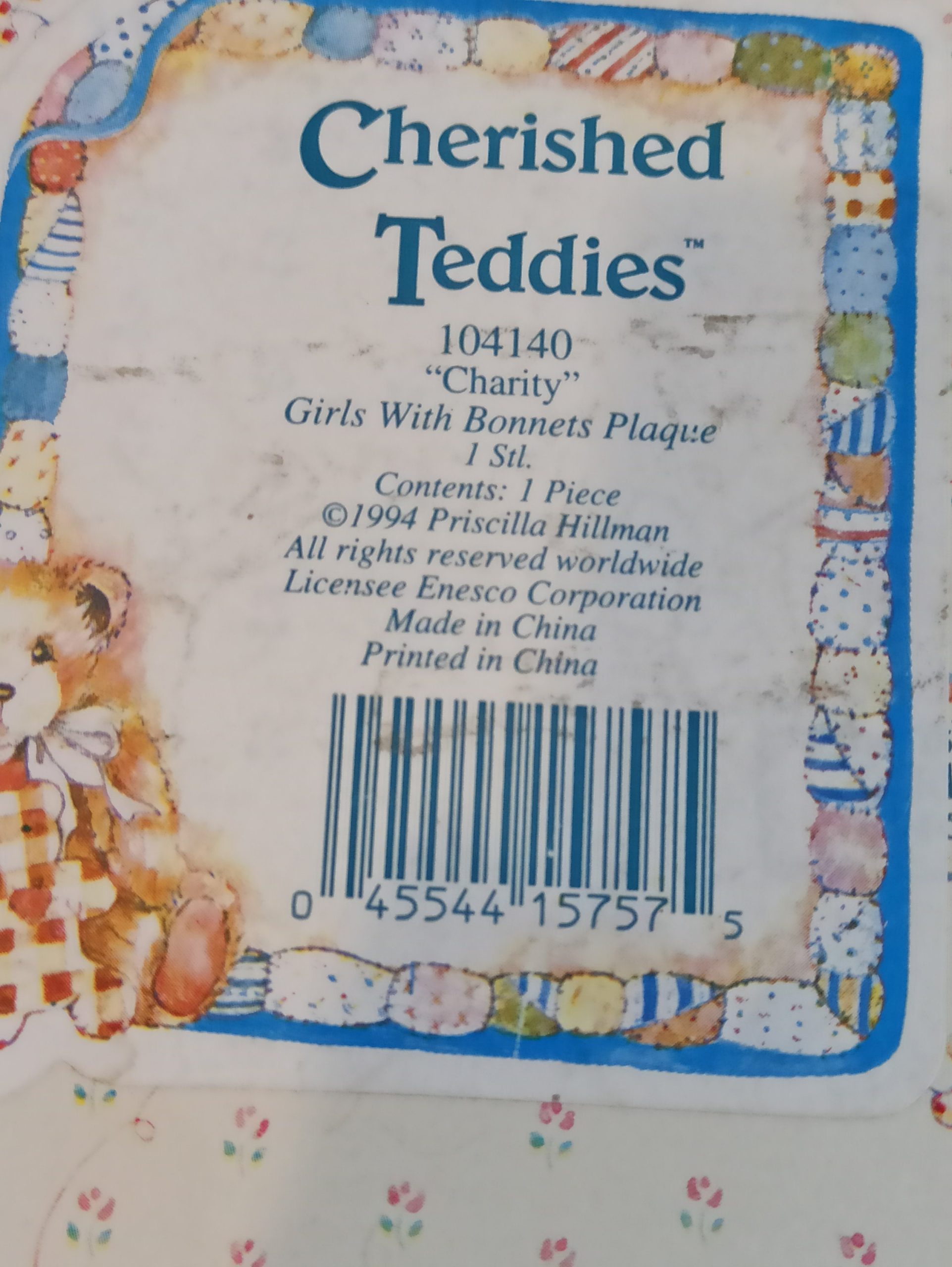 Cherished Teddy Wall Plaque "Charity". 1994. Excellent condition. Boxed. - Image 9