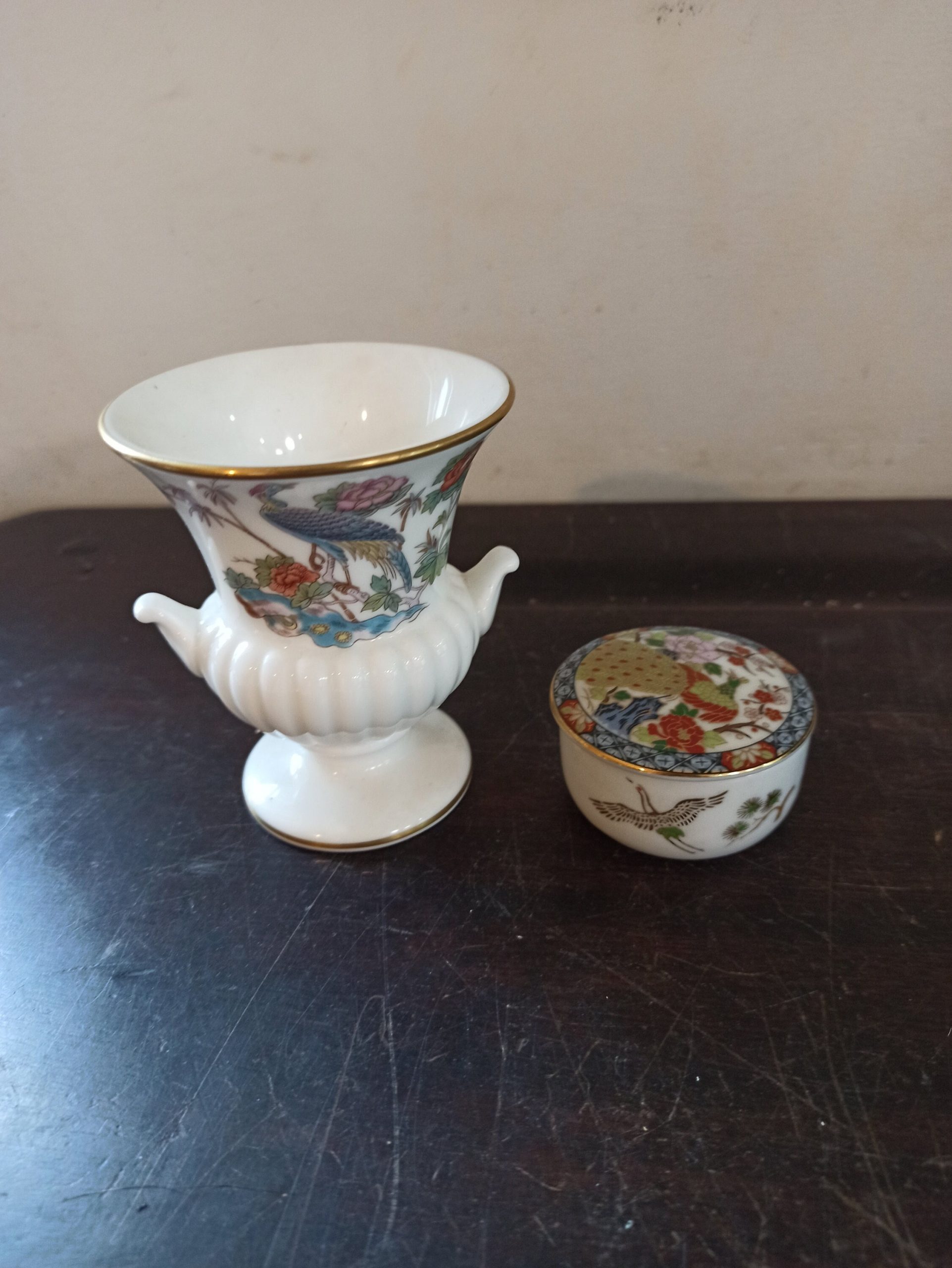 Wedgewood Ornamental Kutani Crane Urn and A Small Pill Box. Very Good Condition.