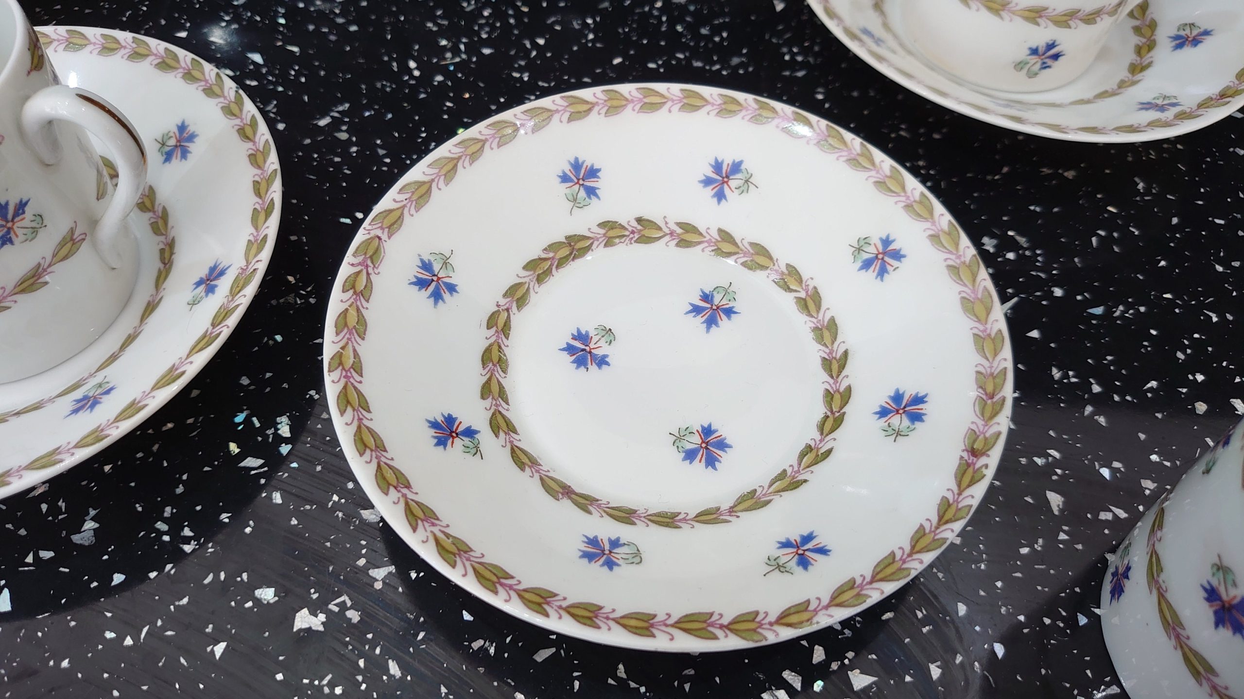 Vintage Austrian Ceramic Demitasse Tea Set - 4 Cups and Saucers - Blue Floral Embellishments - Very Good Condition - Image 4