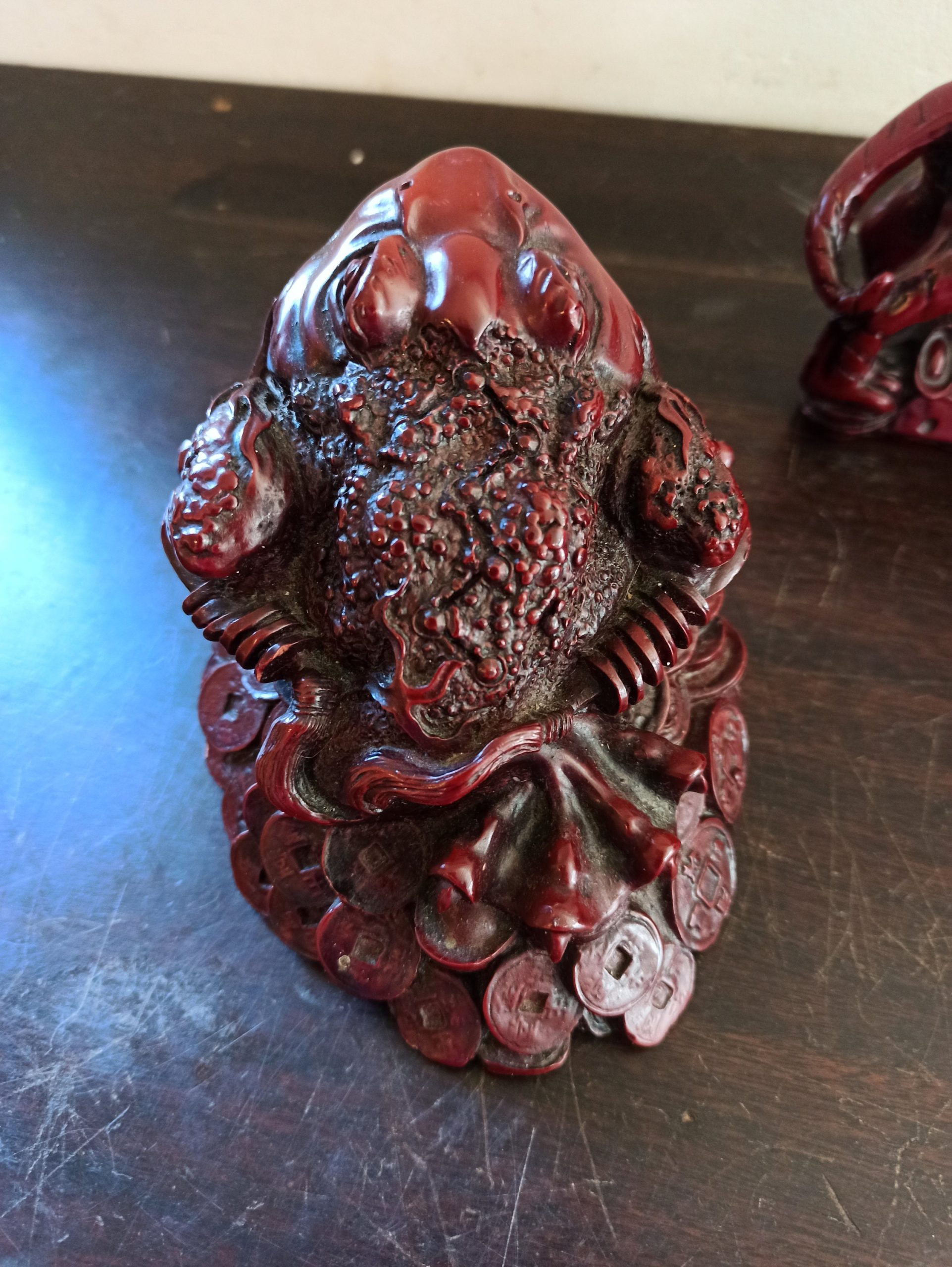 Vintage Deep Red Heavy Resin Ornaments. Buddha, Toad and Tiger - Image 3