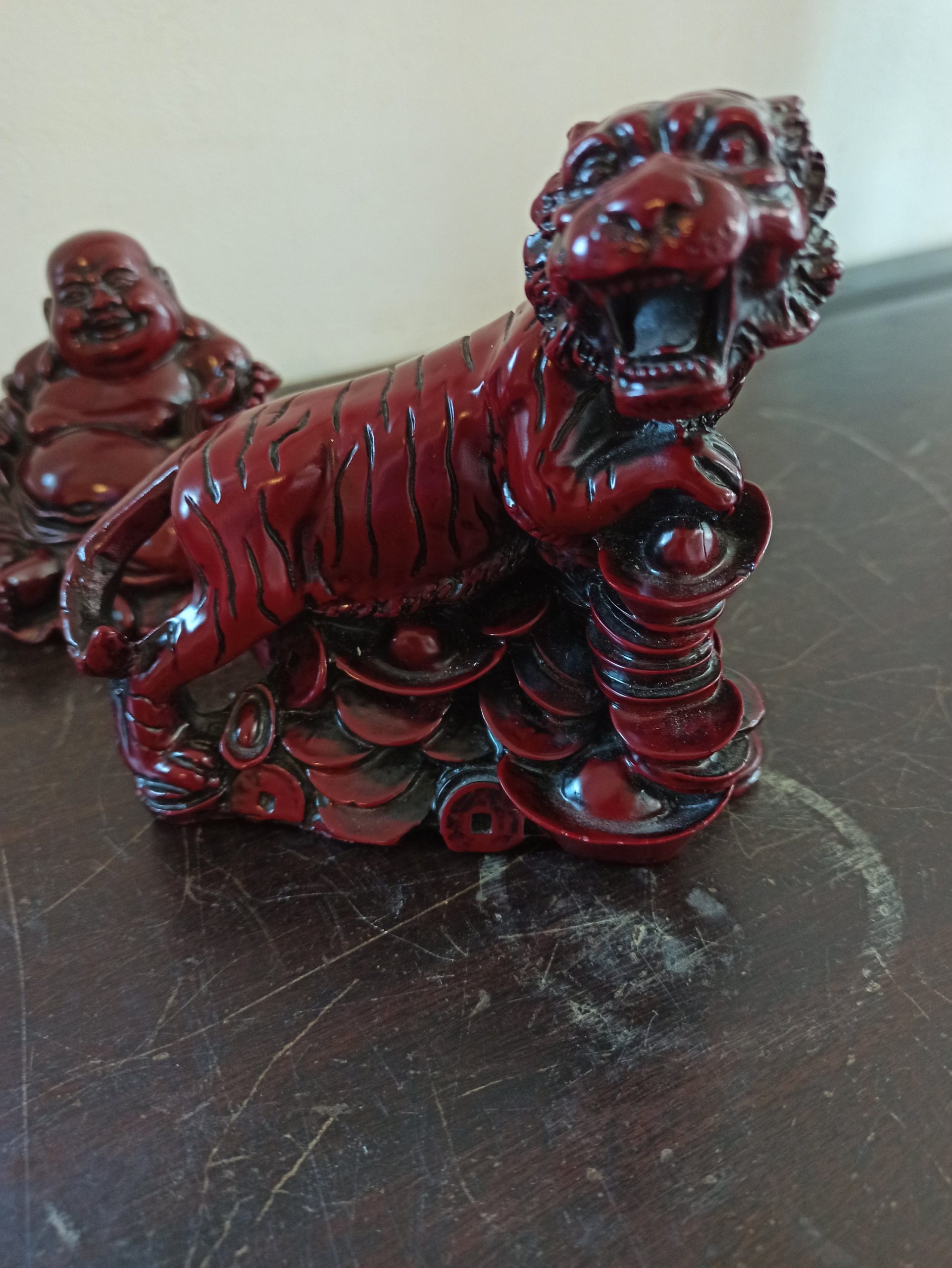 Vintage Deep Red Heavy Resin Ornaments. Buddha, Toad and Tiger - Image 7