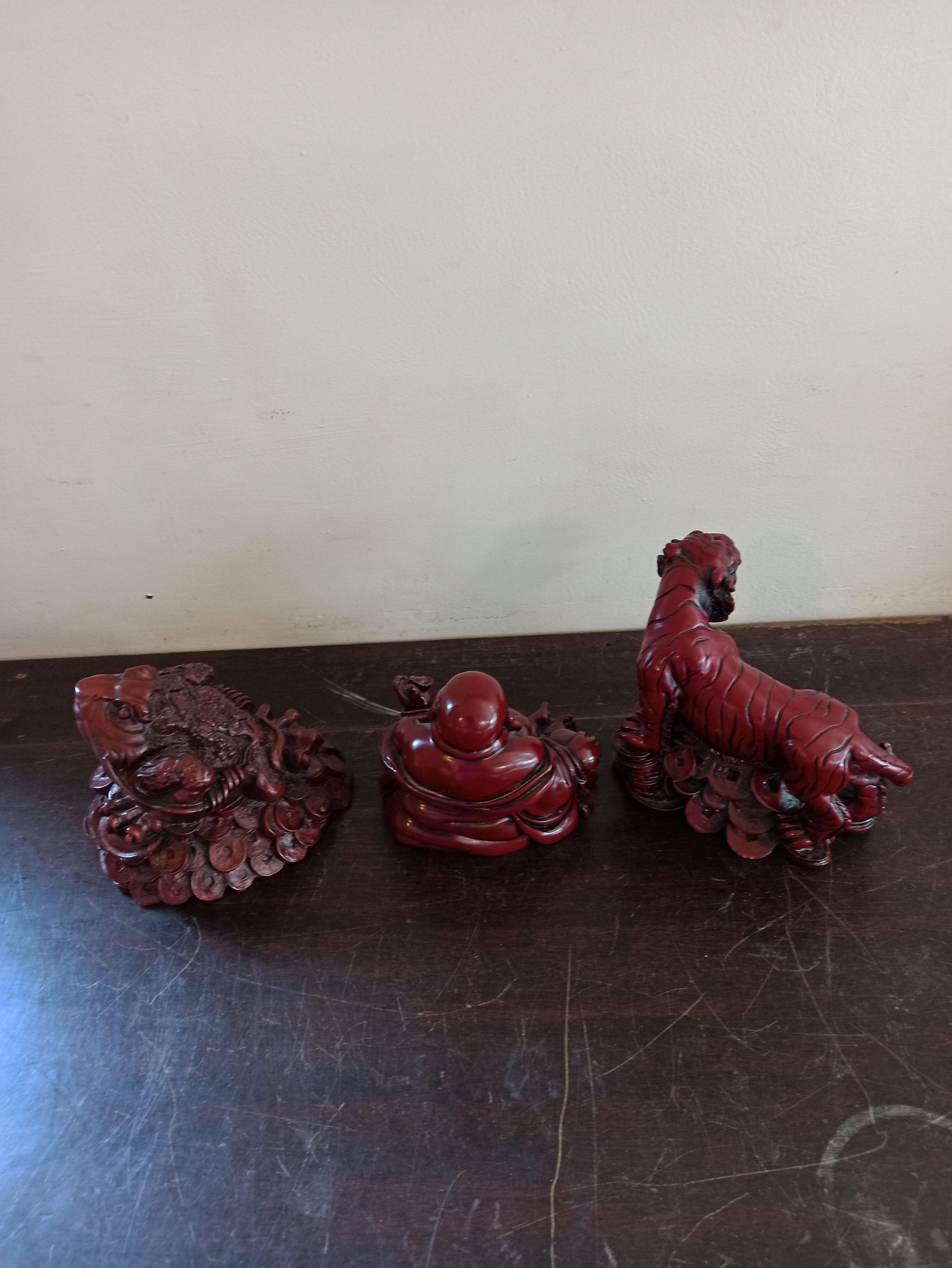 Vintage Deep Red Heavy Resin Ornaments. Buddha, Toad and Tiger - Image 10