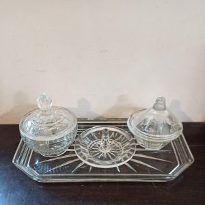 Dressing Table Vanity Set. 2 x Powder Jars And 1 x Ring Holder. Good Condition.